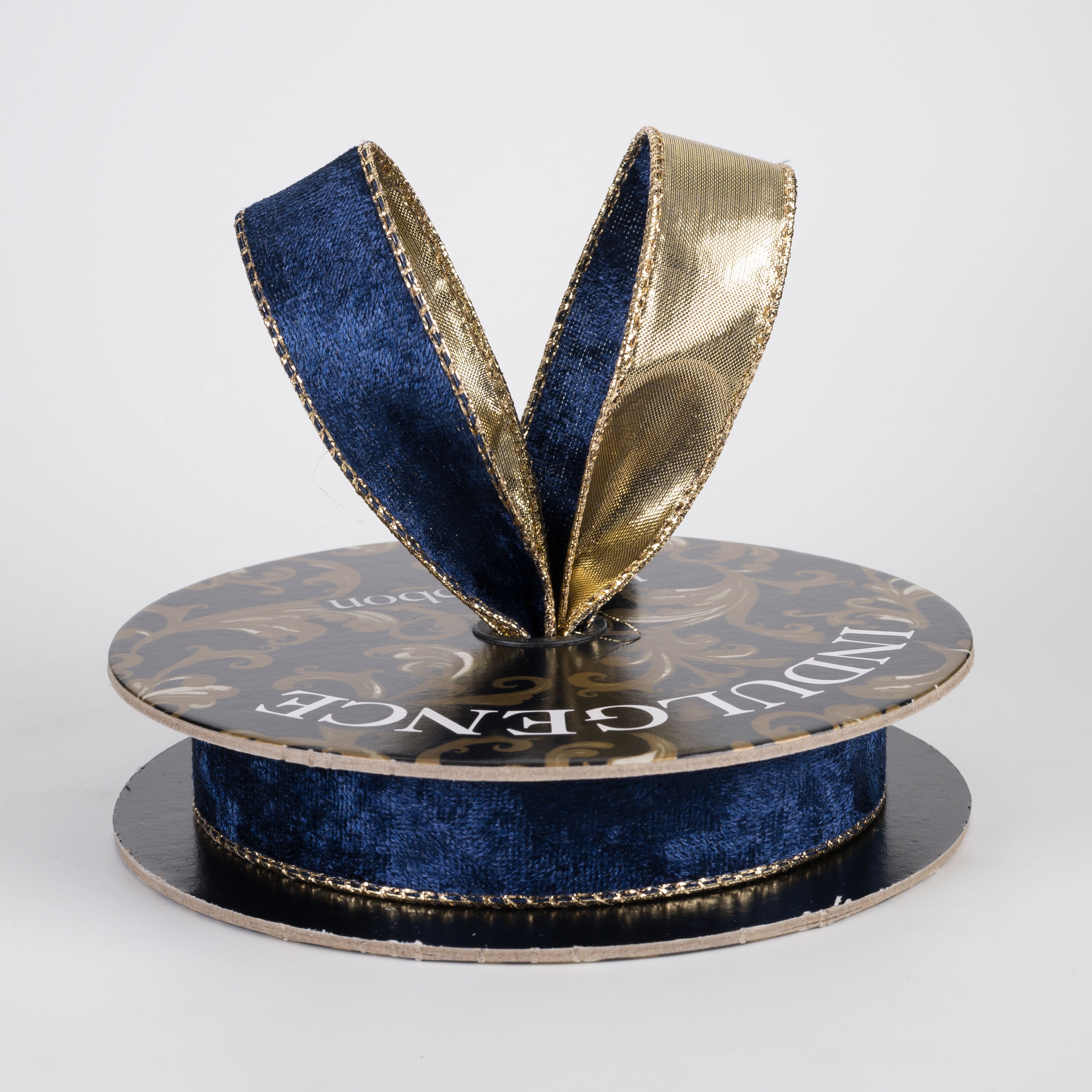 1" Lush Velvet Metallic Backed Ribbon: Navy & Gold (10 Yards) Lifestyle Photo