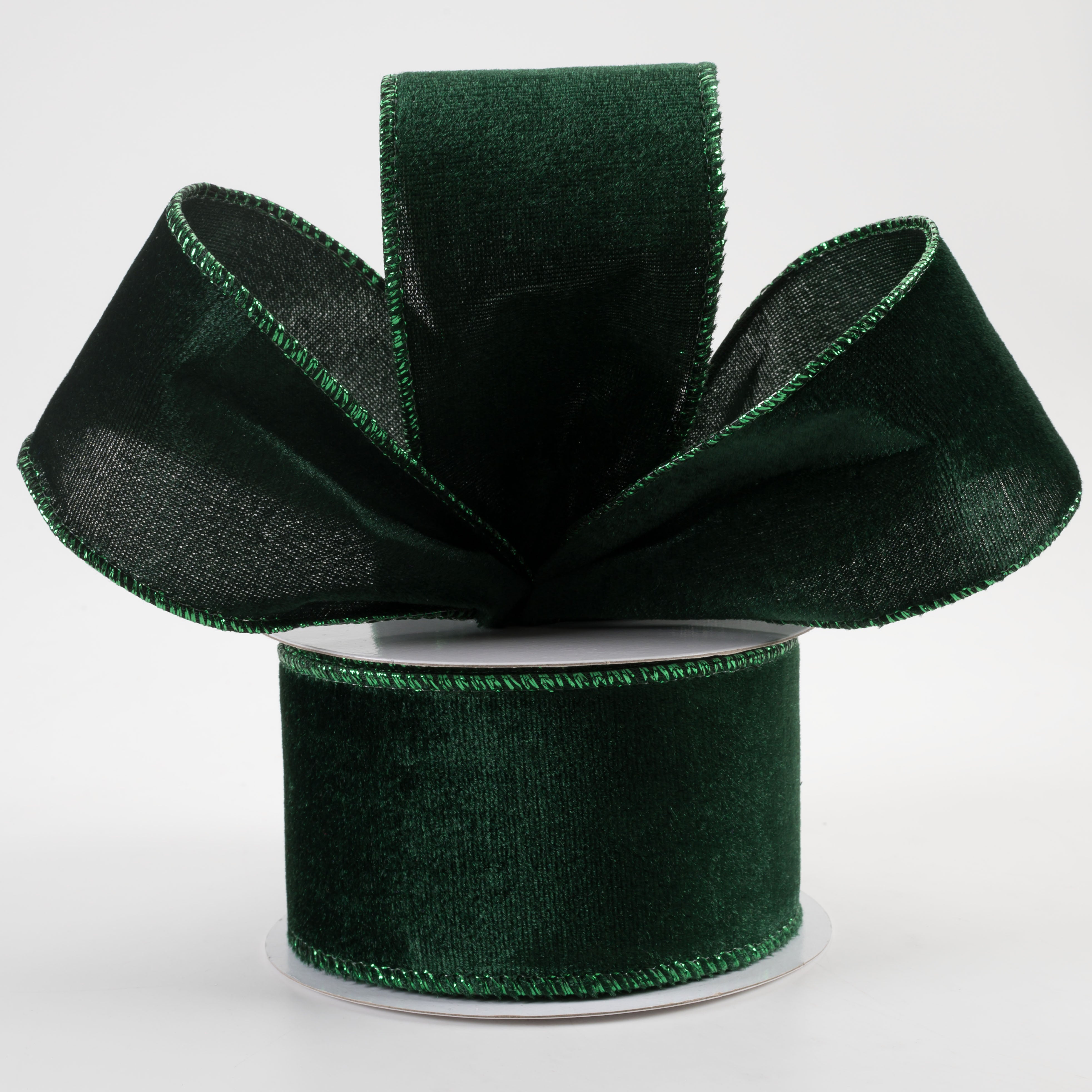 2.5" Lush Velvet Metallic Edge Ribbon: Emerald Green (10 Yards) Lifestyle Photo