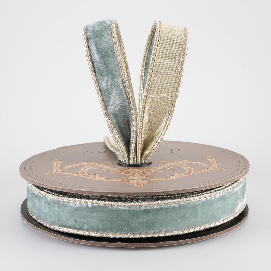 [D Stevens] 1" Lush Velvet Platinum Back Ribbon: Dusty Jade (10 Yards) Lifestyle Photo