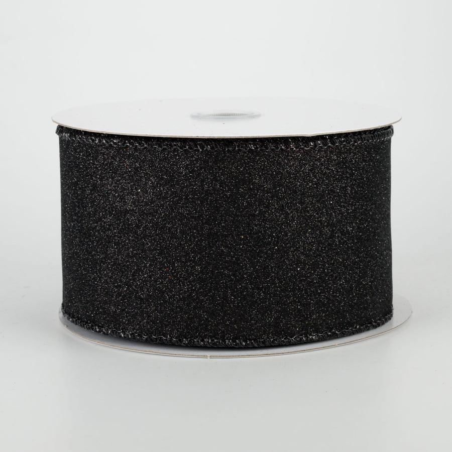 2.5" Lustrous All Flat Glitter Ribbon: Black (10 Yards)