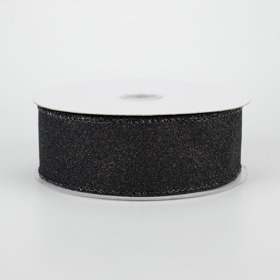 1.5" Lustrous All Flat Glitter Ribbon: Black (10 Yards)