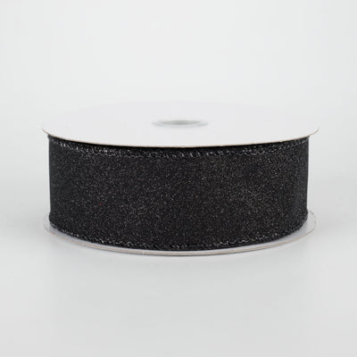 1.5" Lustrous All Flat Glitter Ribbon: Black (10 Yards)