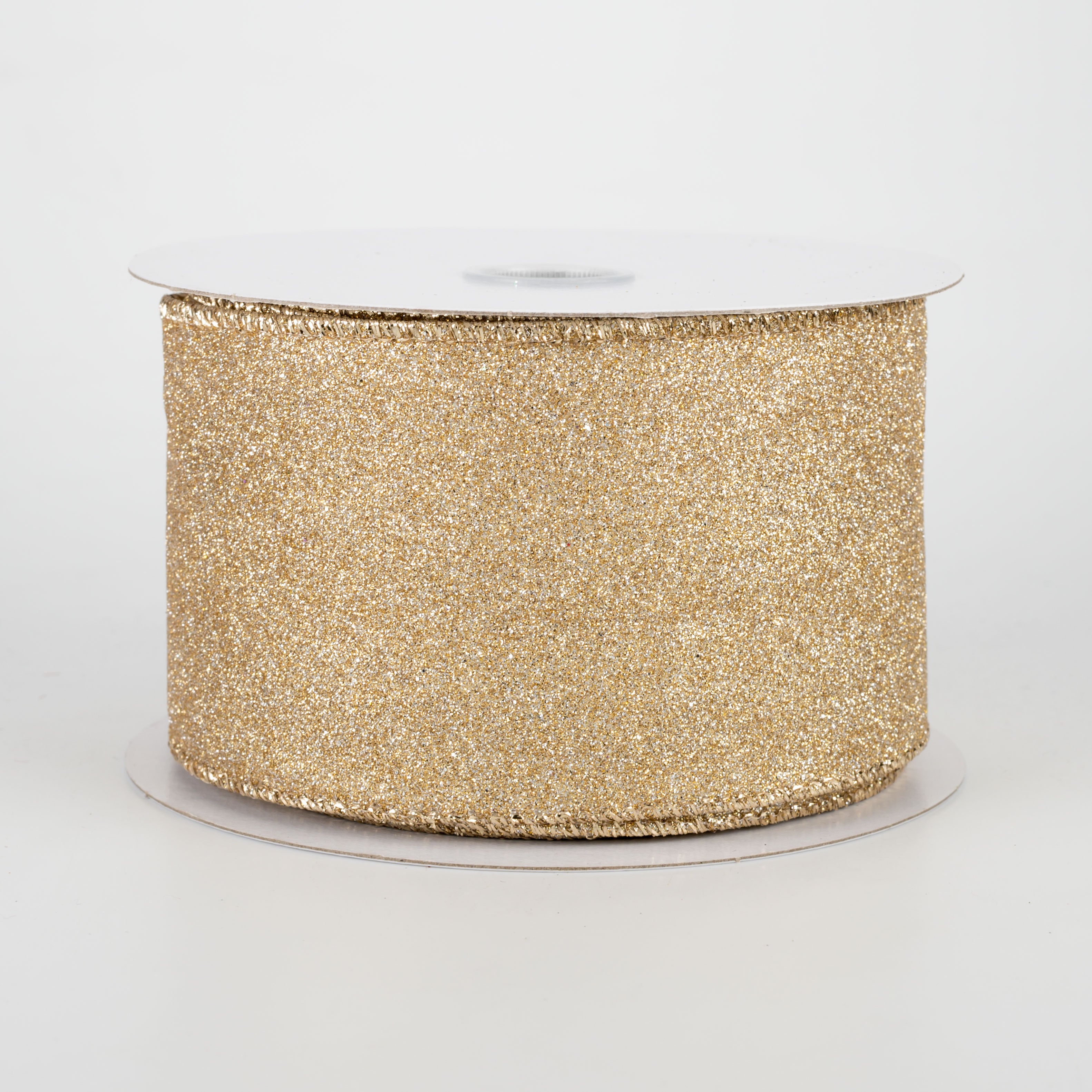 2.5" Lustrous All Flat Glitter Ribbon: Champagne Gold (10 Yards)