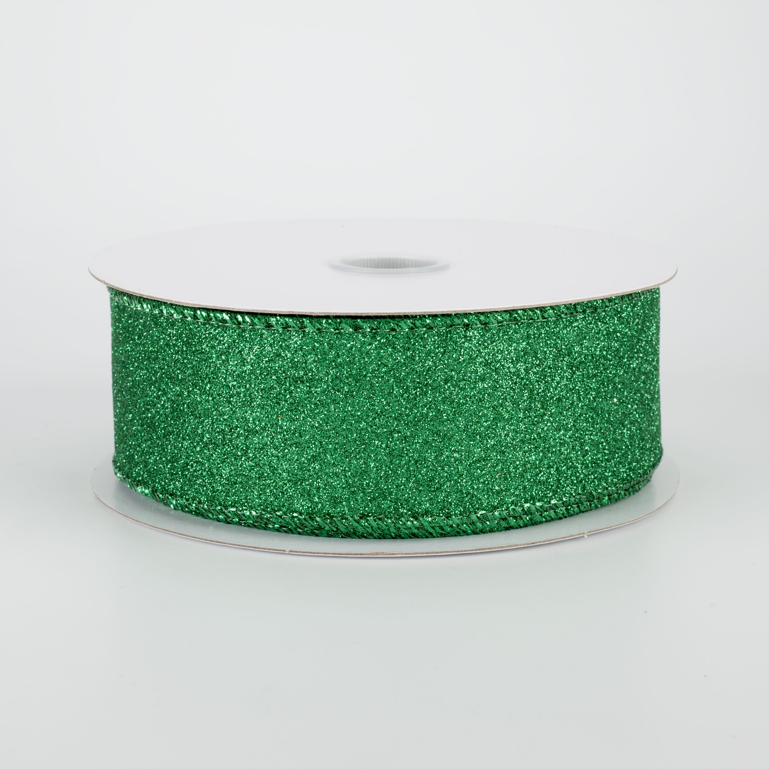 1.5" Lustrous All Flat Glitter Ribbon: Emerald Green (10 Yards)