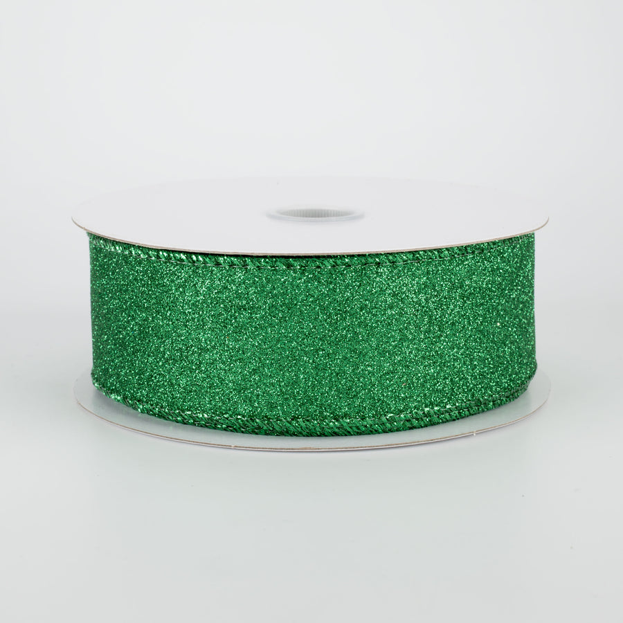 1.5" Lustrous All Flat Glitter Ribbon: Emerald Green (10 Yards)
