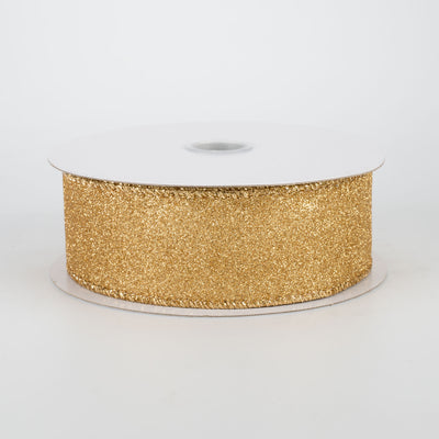 1.5" Lustrous All Flat Glitter Ribbon: Gold (10 Yards)