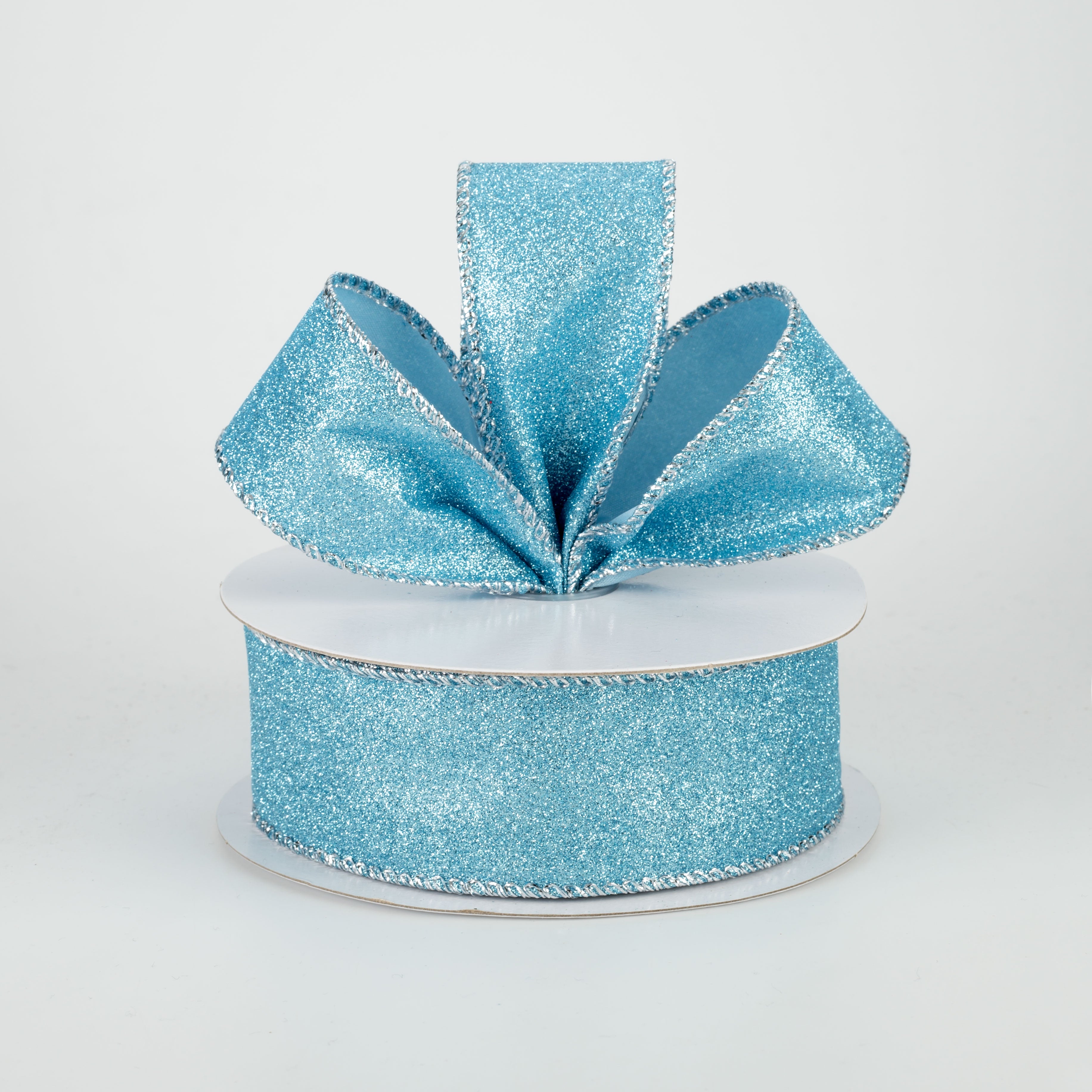 1.5" Lustrous All Flat Glitter Ribbon: Ice Blue (10 Yards) Lifestyle Photo