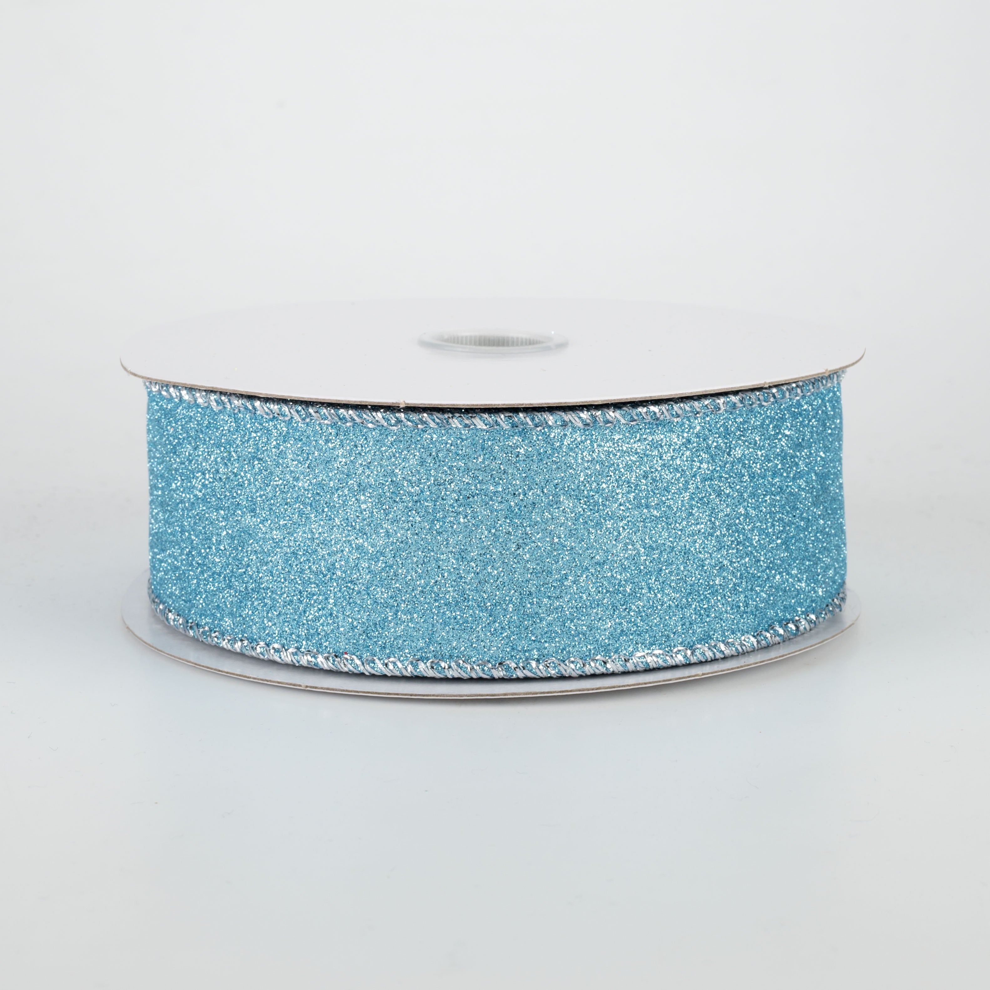 1.5" Lustrous All Flat Glitter Ribbon: Ice Blue (10 Yards)