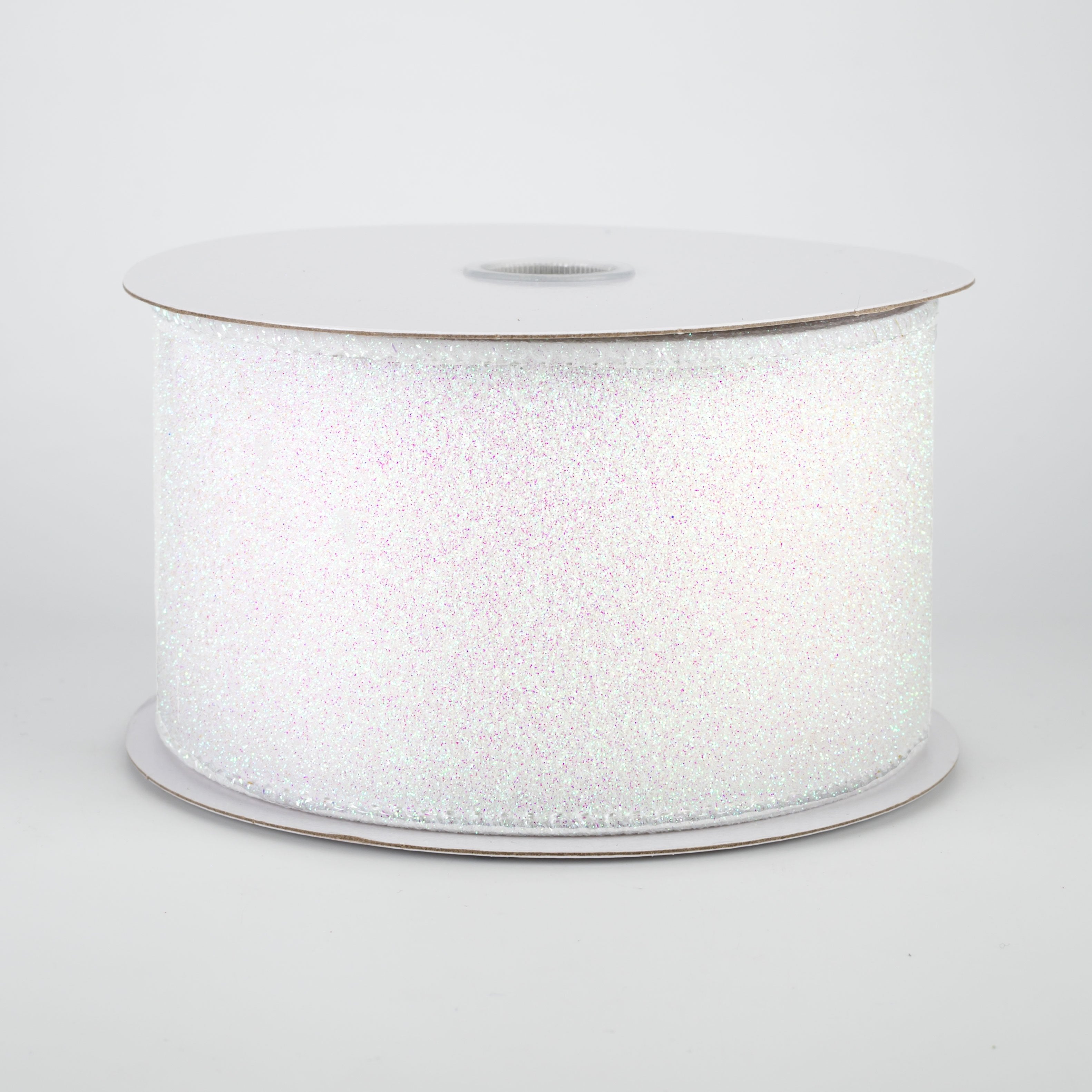 2.5" Lustrous All Flat Glitter Ribbon: Iridescent White (10 Yards)