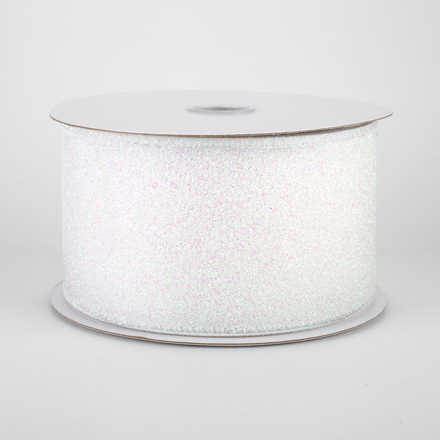 2.5" Lustrous All Flat Glitter Ribbon: Iridescent White (10 Yards)