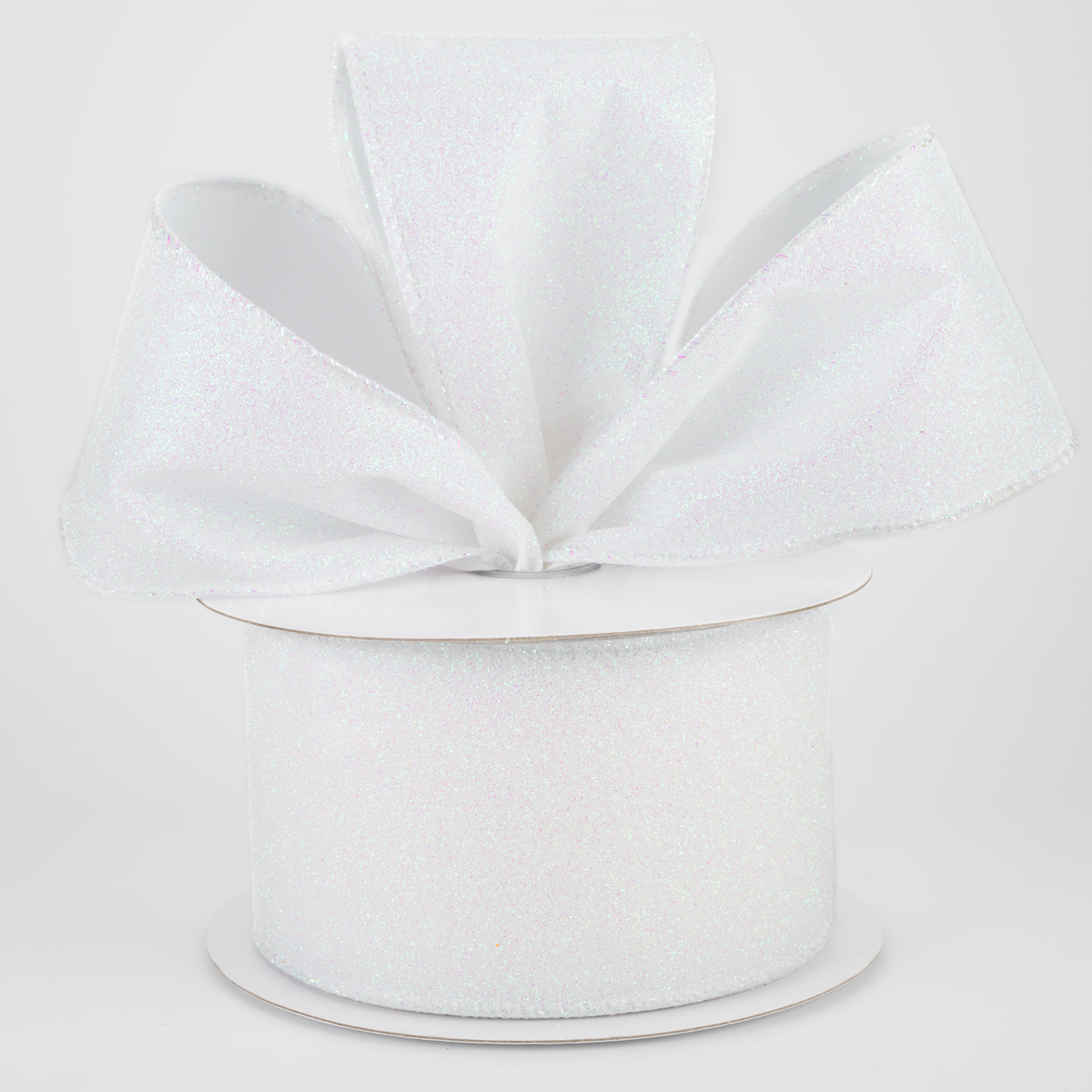 2.5" Lustrous All Flat Glitter Ribbon: Iridescent White (10 Yards) Lifestyle Photo