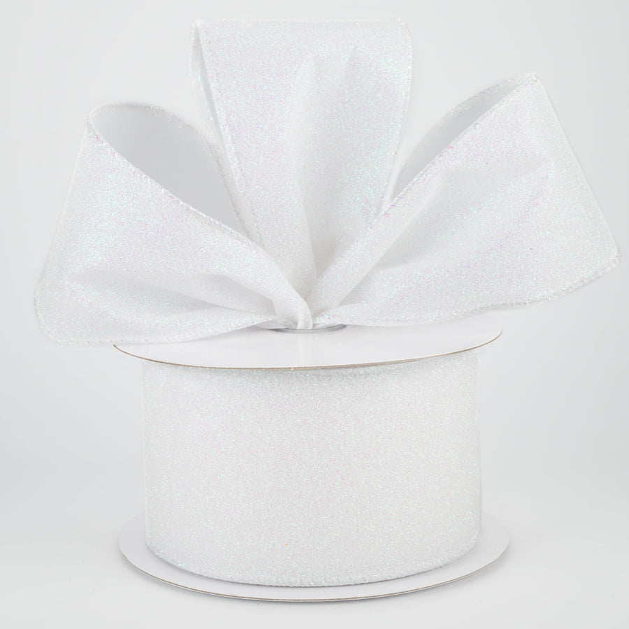 2.5" Lustrous All Flat Glitter Ribbon: Iridescent White (10 Yards) Lifestyle Photo
