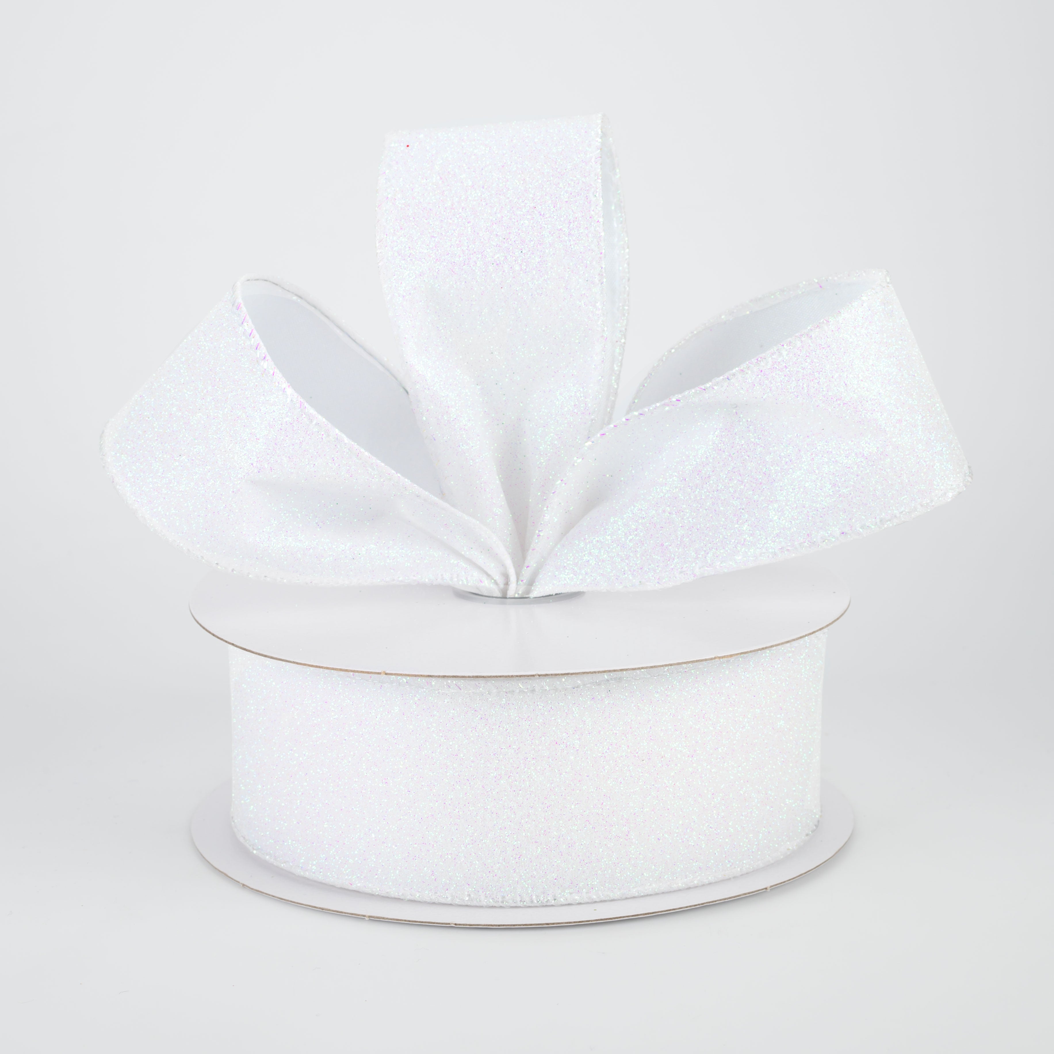 1.5" Lustrous All Flat Glitter Ribbon: Iridescent White (10 Yards) Lifestyle Photo