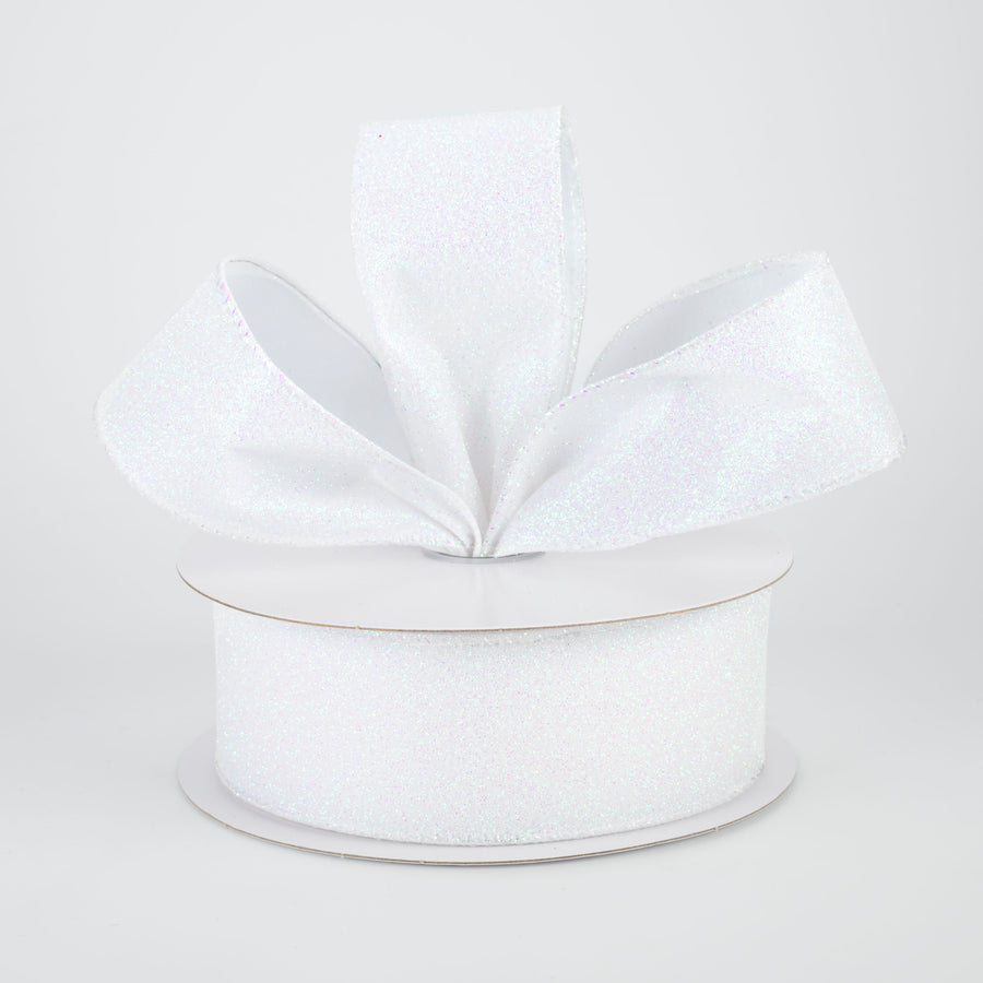 1.5" Lustrous All Flat Glitter Ribbon: Iridescent White (10 Yards) Lifestyle Photo