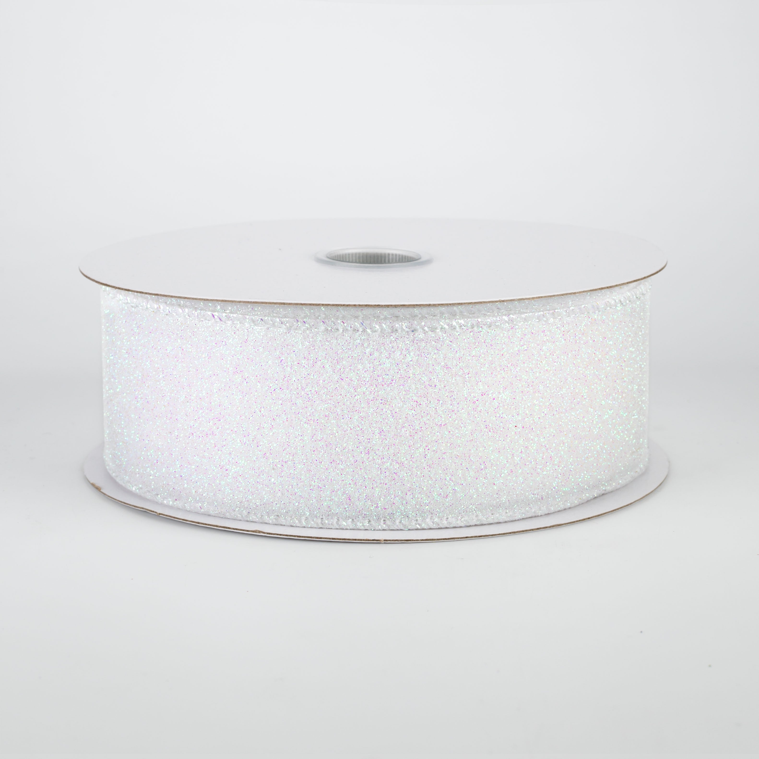 1.5" Lustrous All Flat Glitter Ribbon: Iridescent White (10 Yards)