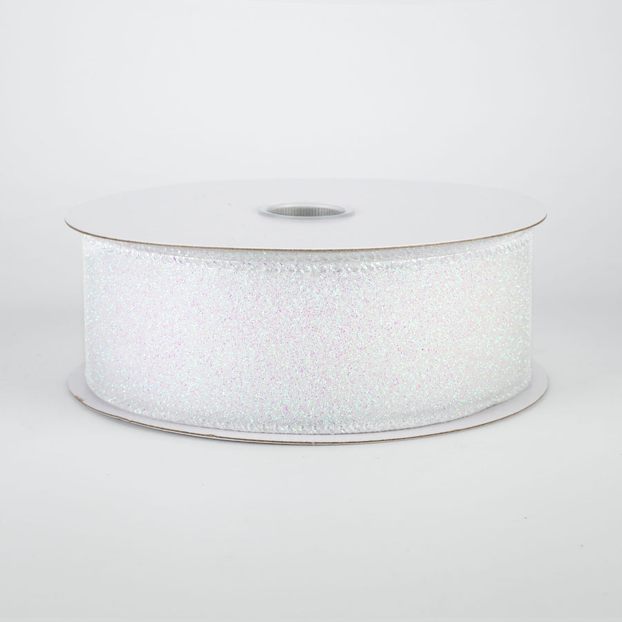 1.5" Lustrous All Flat Glitter Ribbon: Iridescent White (10 Yards)