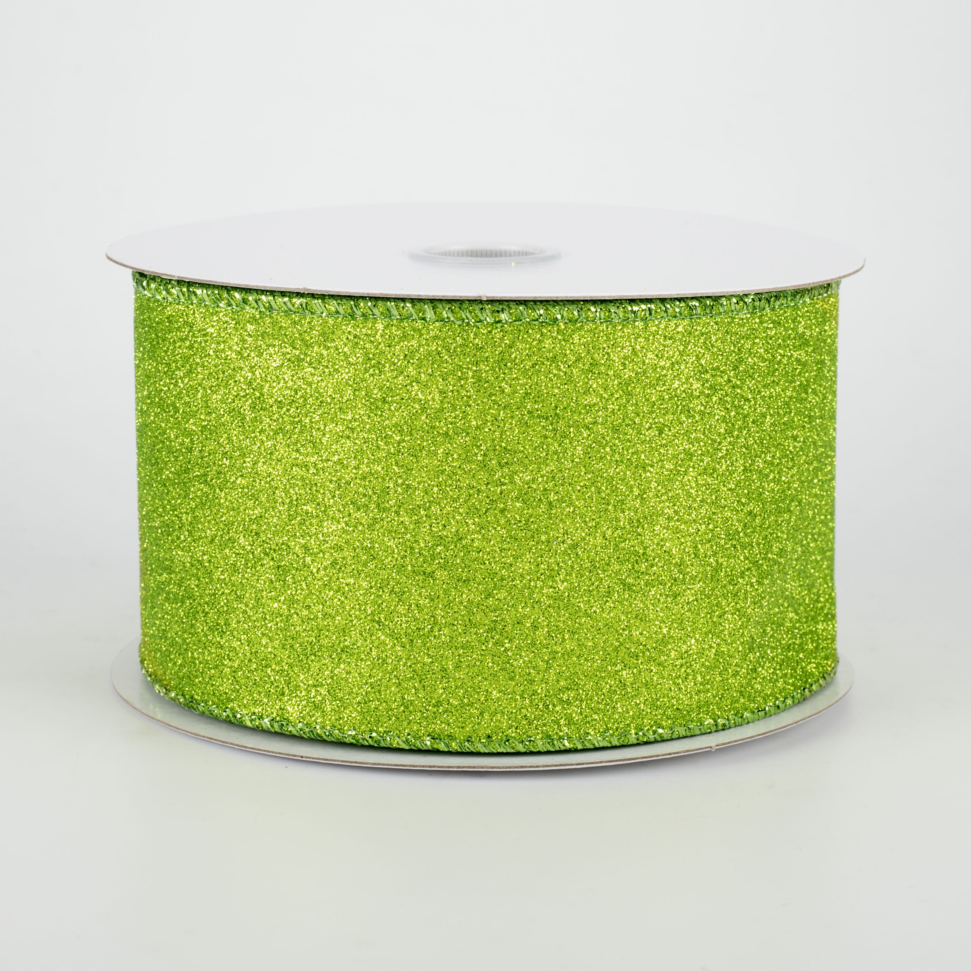 2.5" Lustrous All Flat Glitter Ribbon: Lime (10 Yards)