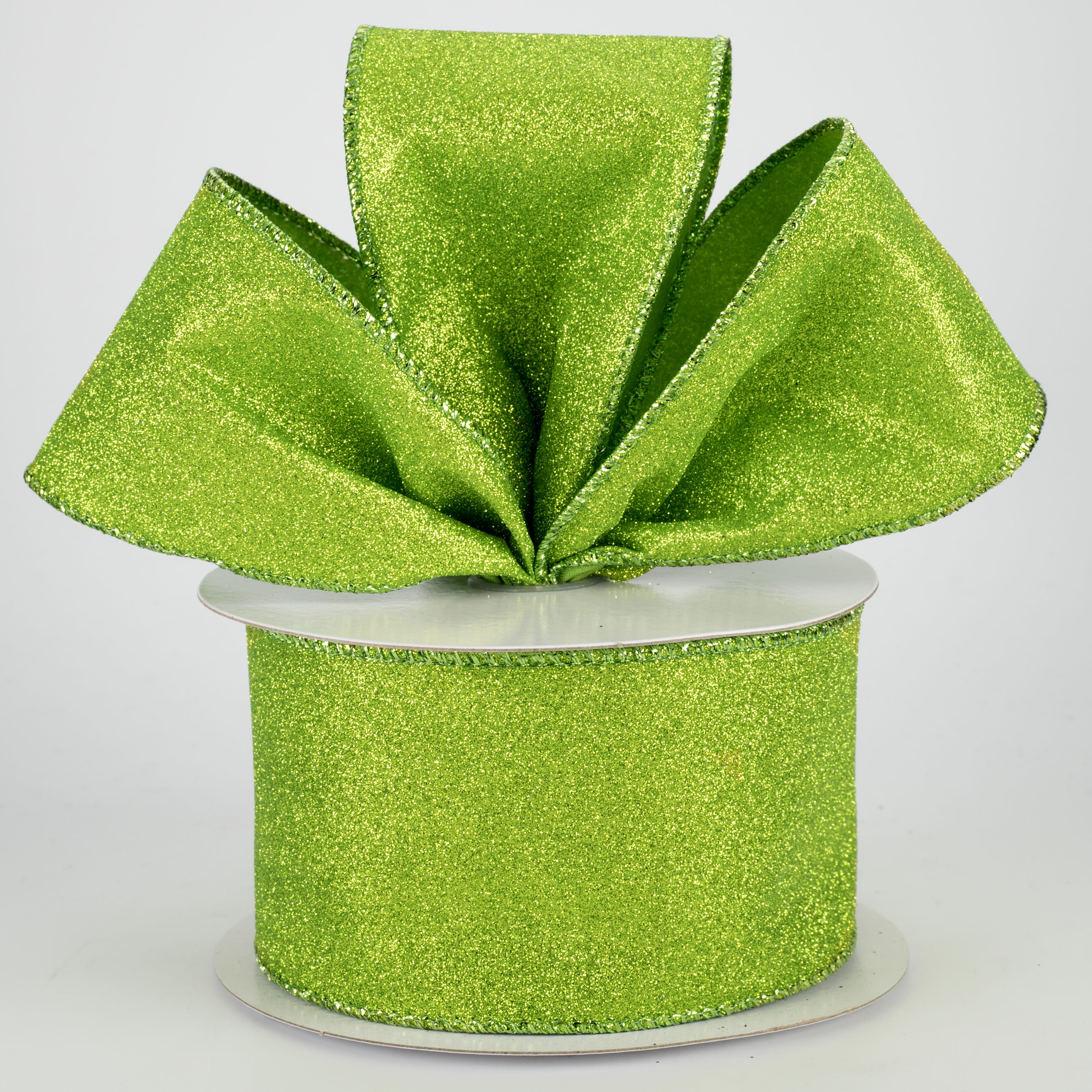 2.5" Lustrous All Flat Glitter Ribbon: Lime (10 Yards) Lifestyle Photo
