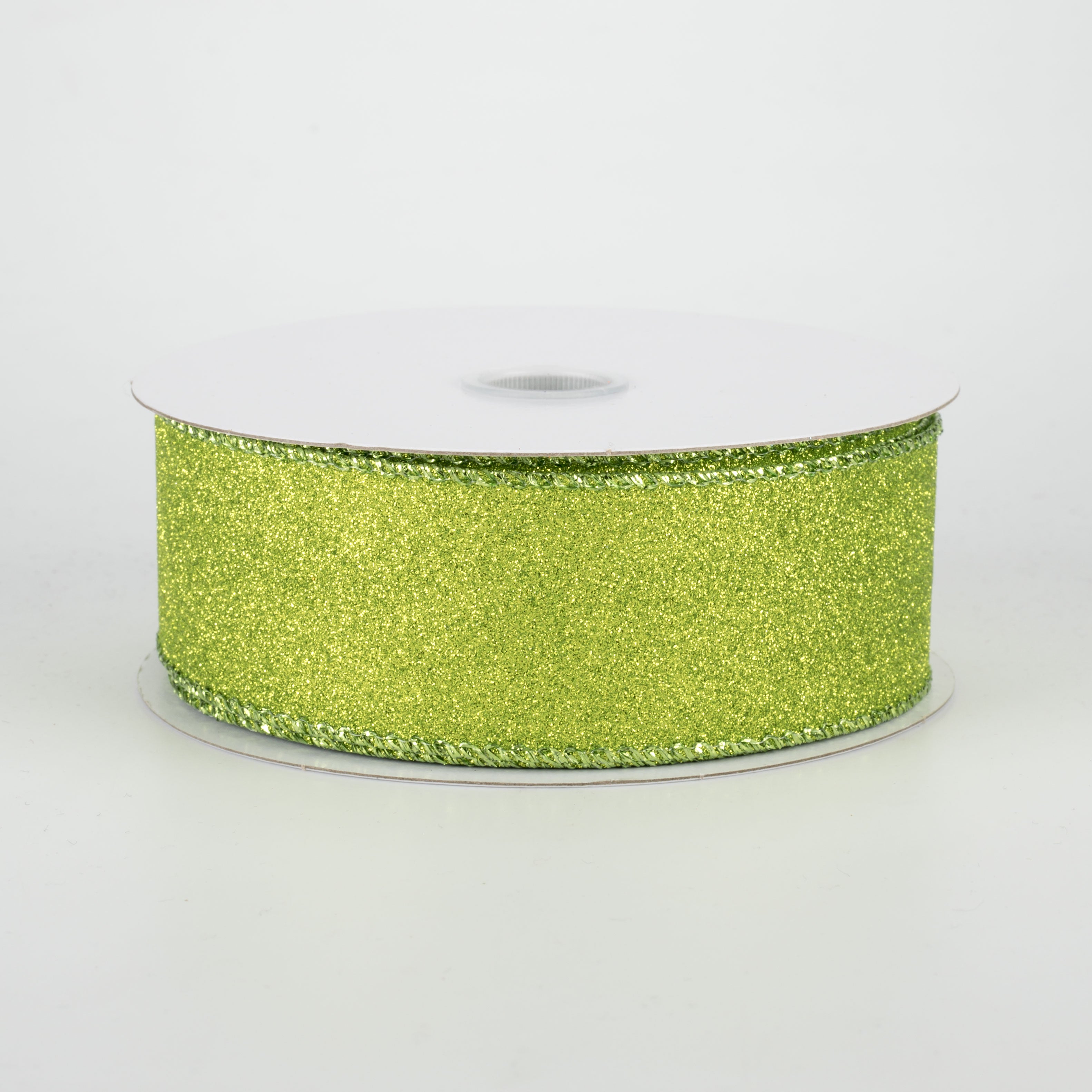 1.5" Lustrous All Flat Glitter Ribbon: Lime (10 Yards)