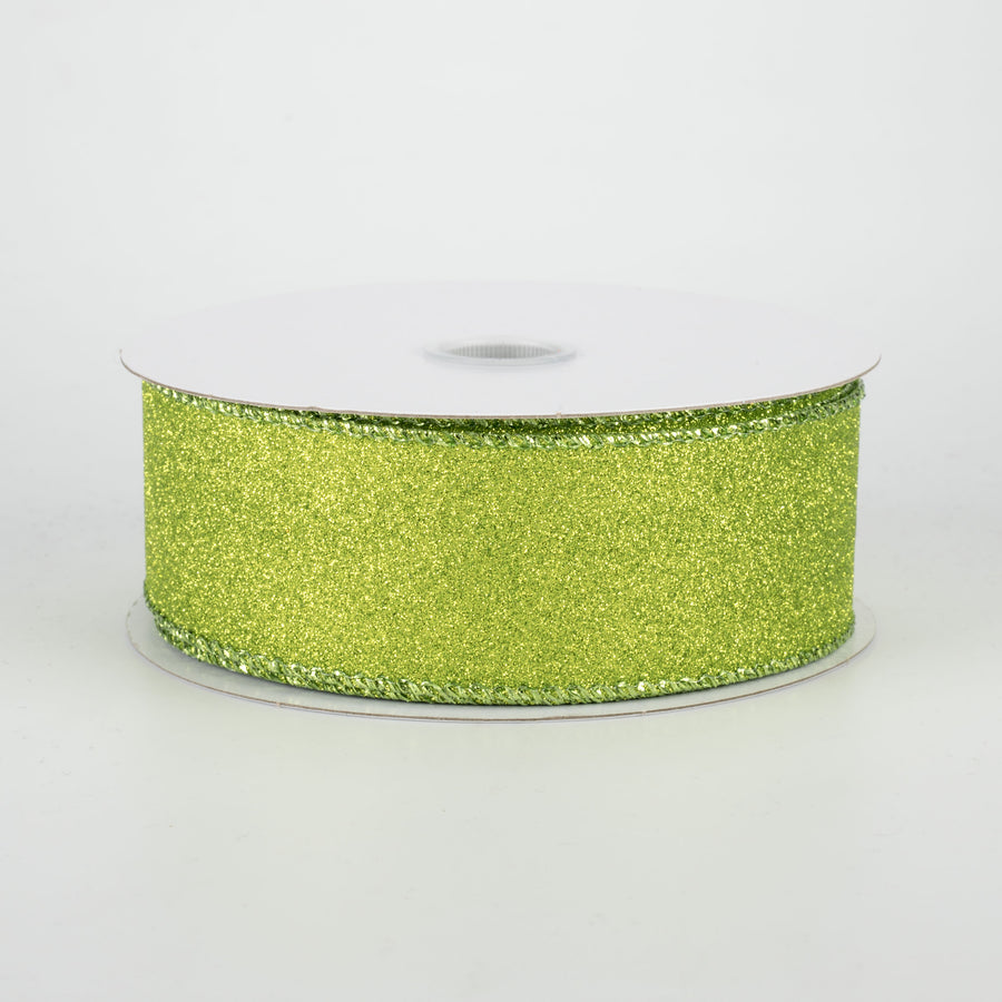 1.5" Lustrous All Flat Glitter Ribbon: Lime (10 Yards)
