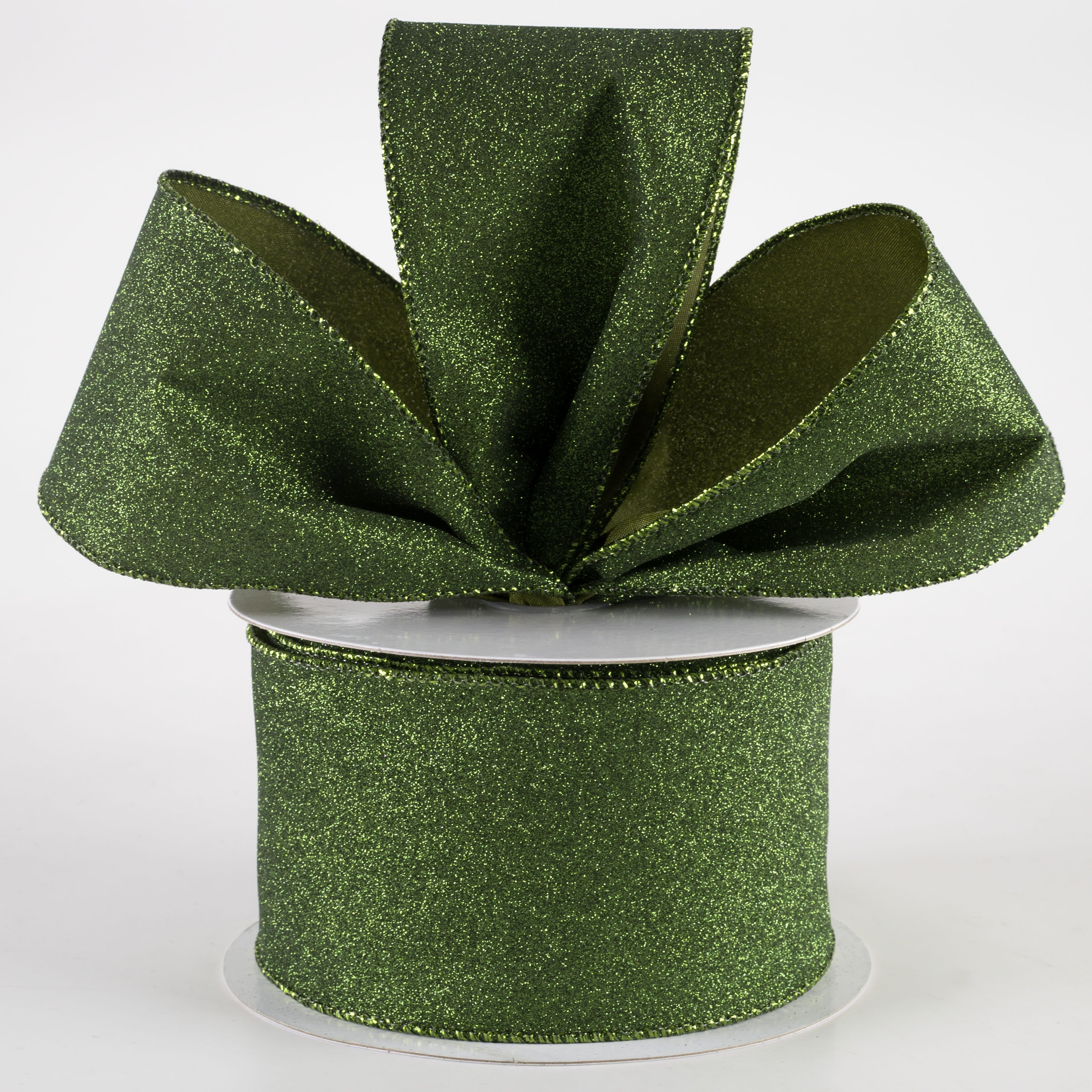 2.5" Lustrous All Flat Glitter Ribbon: Moss Green (10 Yards) Lifestyle Photo