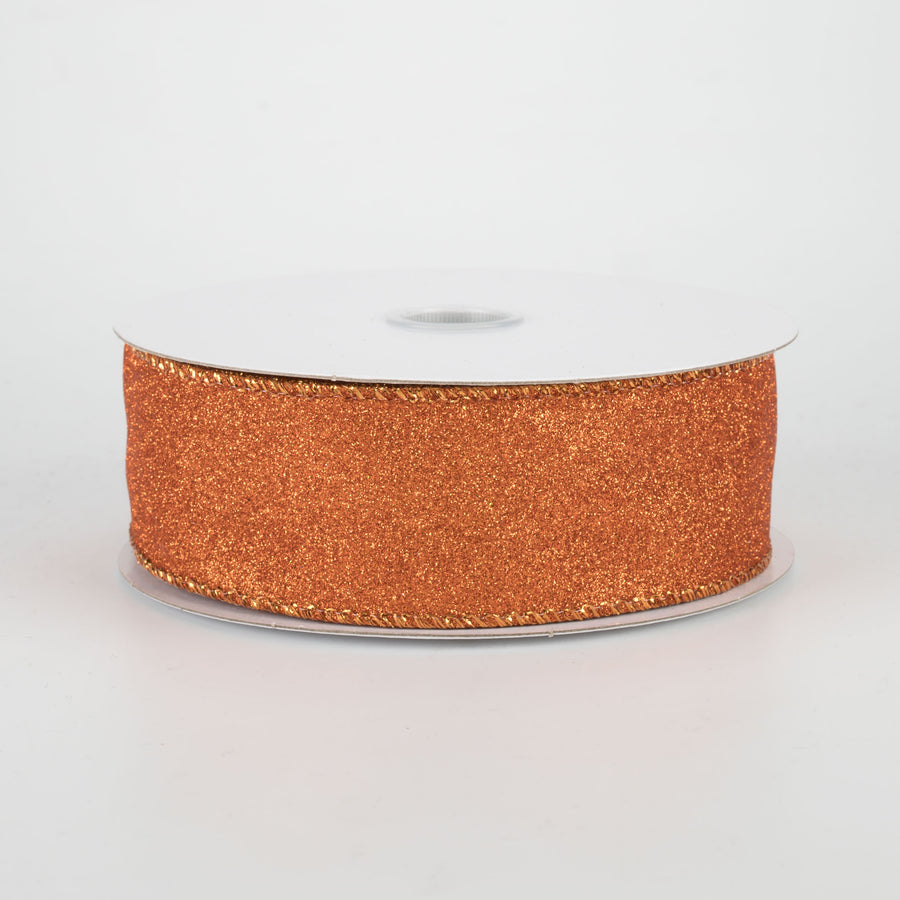 1.5" Lustrous All Flat Glitter Ribbon: Orange (10 Yards)
