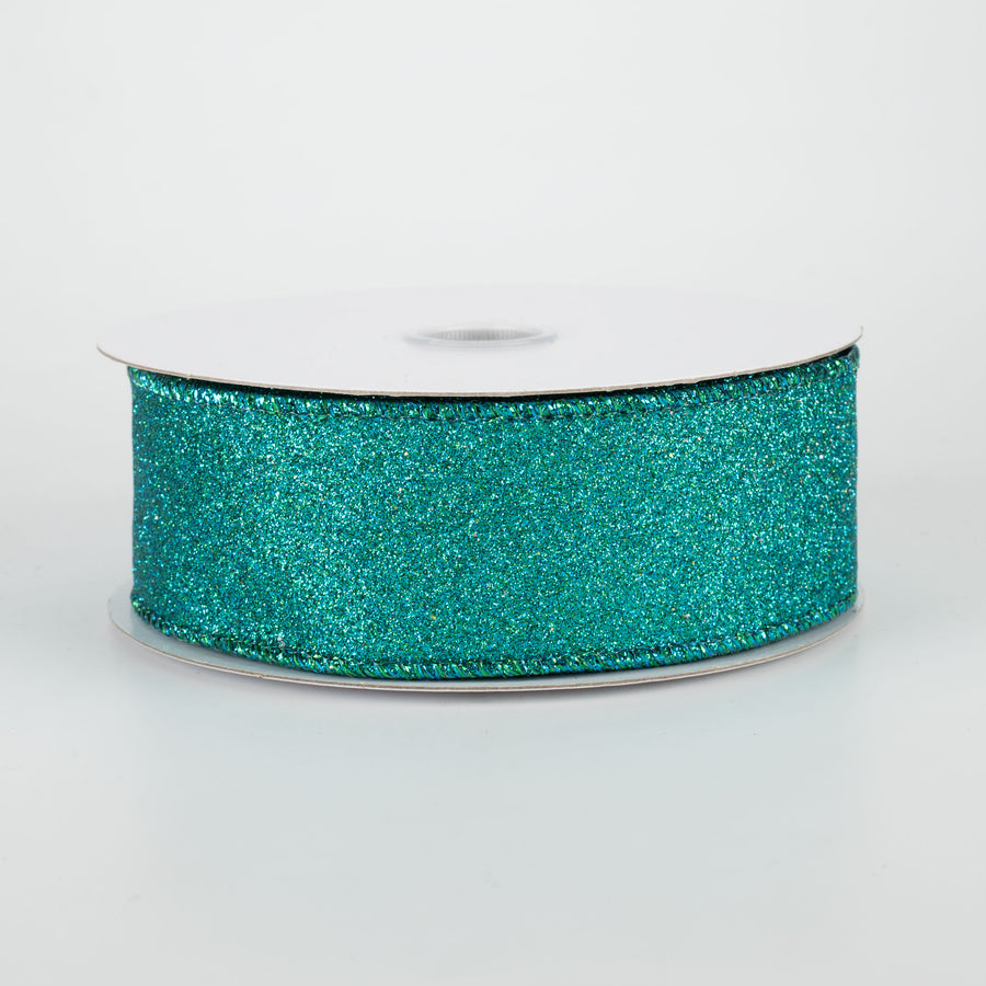 1.5" Lustrous All Flat Glitter Ribbon: Peacock Blue (10 Yards)