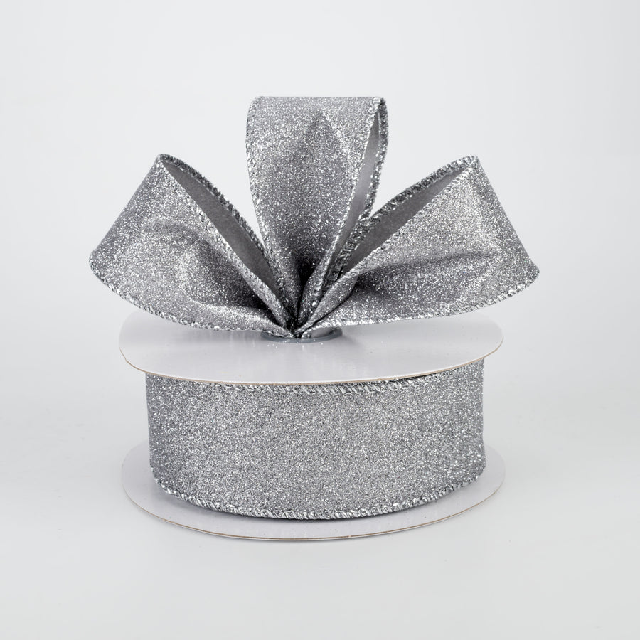 1.5" Lustrous All Flat Glitter Ribbon: Platinum Silver (10 Yards) Lifestyle Photo