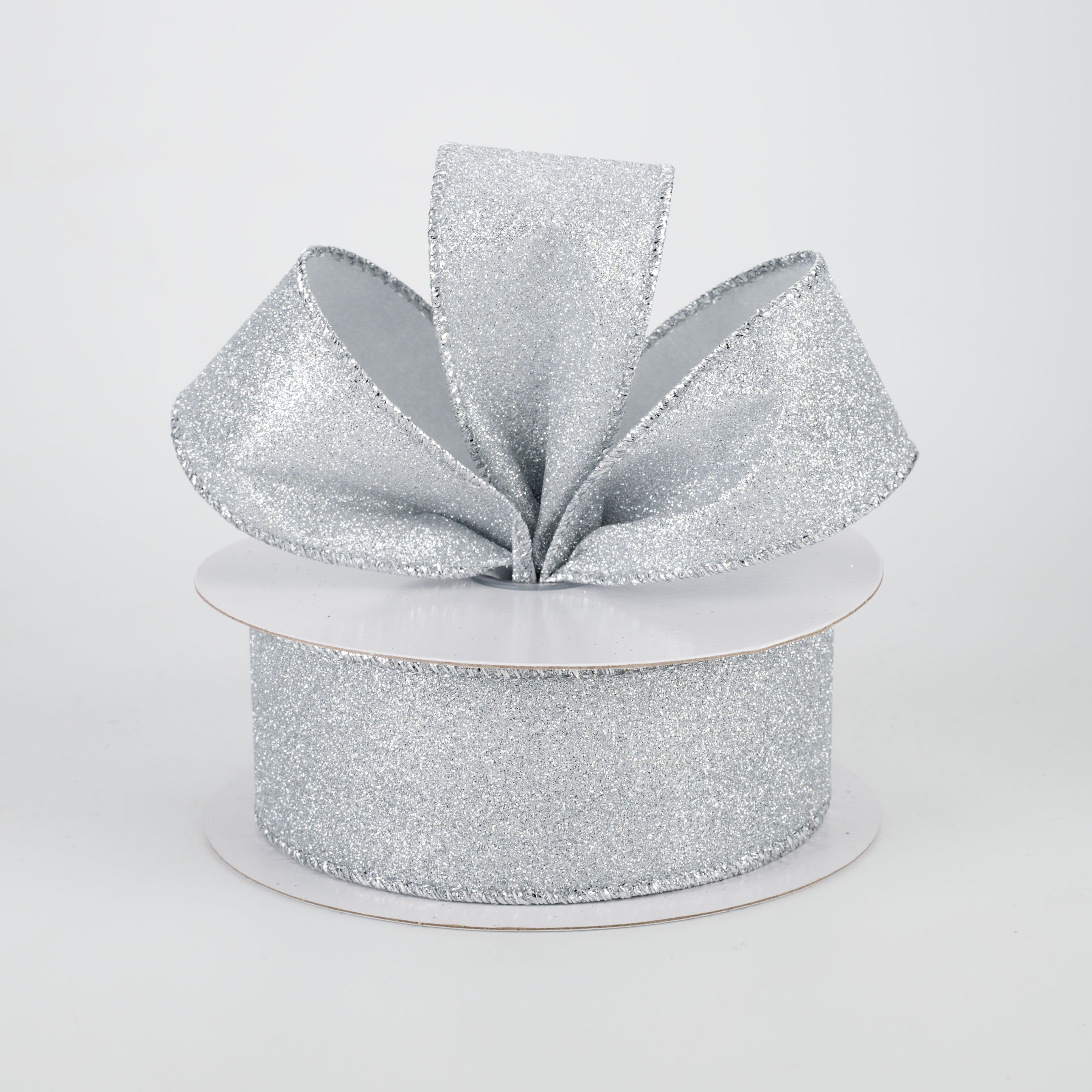 1.5" Lustrous All Flat Glitter Ribbon: Silver (10 Yards) Lifestyle Photo