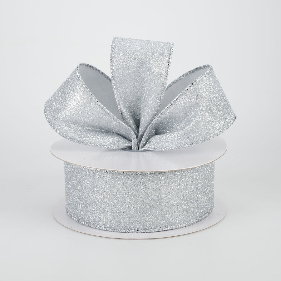 1.5" Lustrous All Flat Glitter Ribbon: Silver (10 Yards) Lifestyle Photo