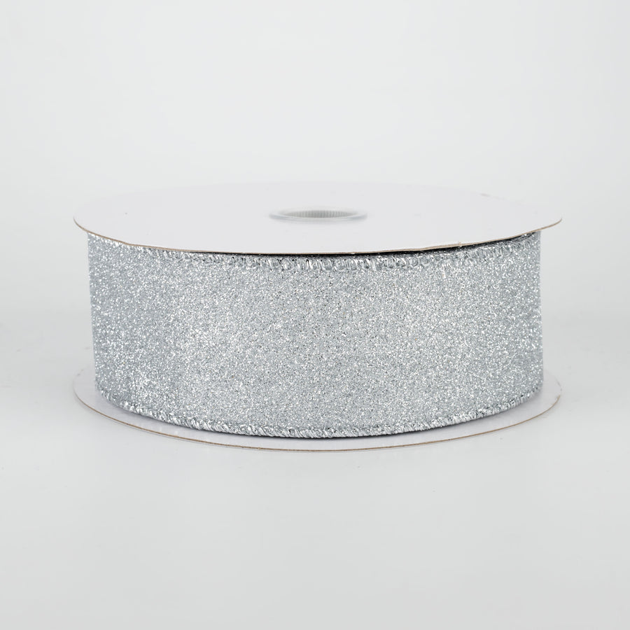 1.5" Lustrous All Flat Glitter Ribbon: Silver (10 Yards)
