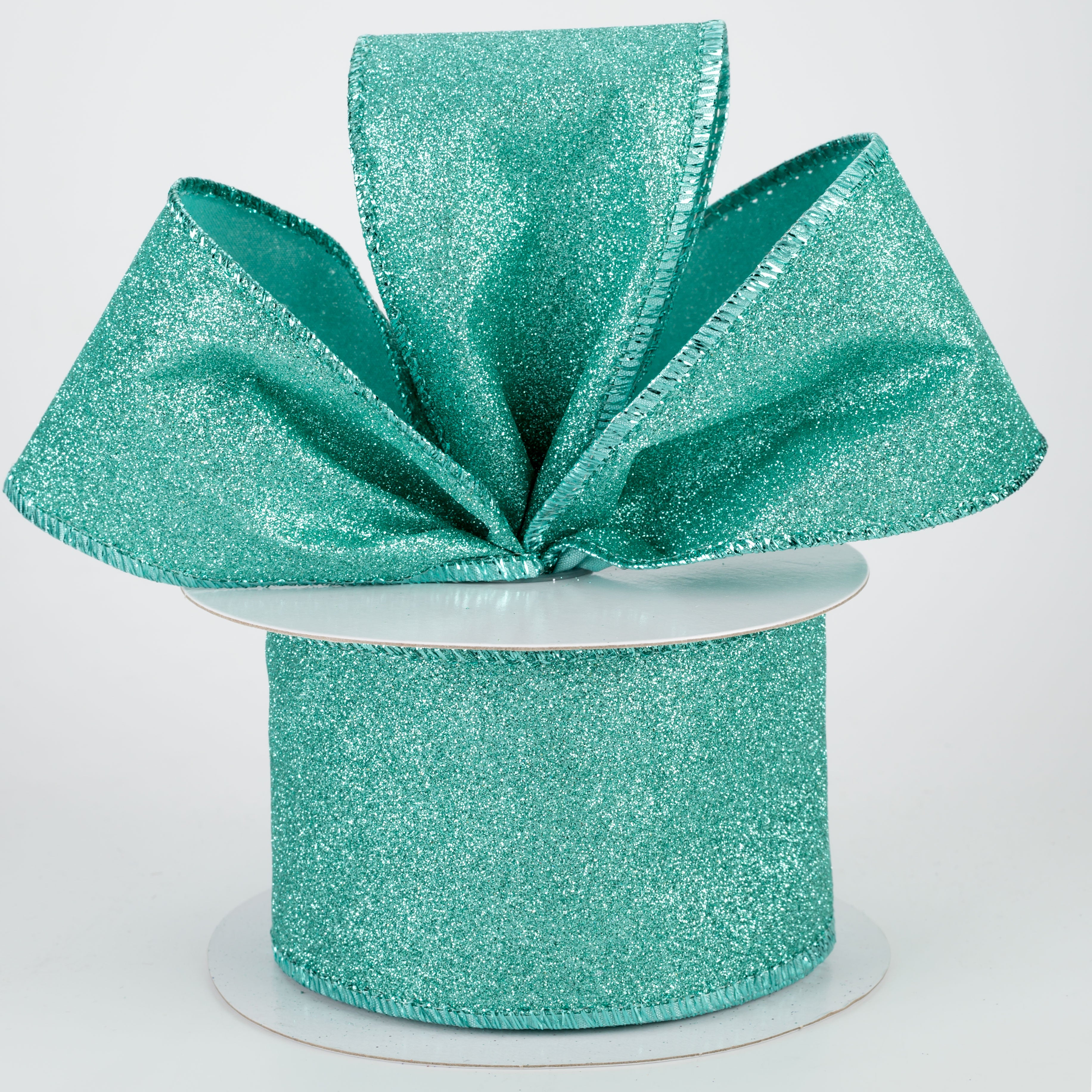 2.5" Lustrous All Flat Glitter Ribbon: Turquoise (10 Yards) Lifestyle Photo