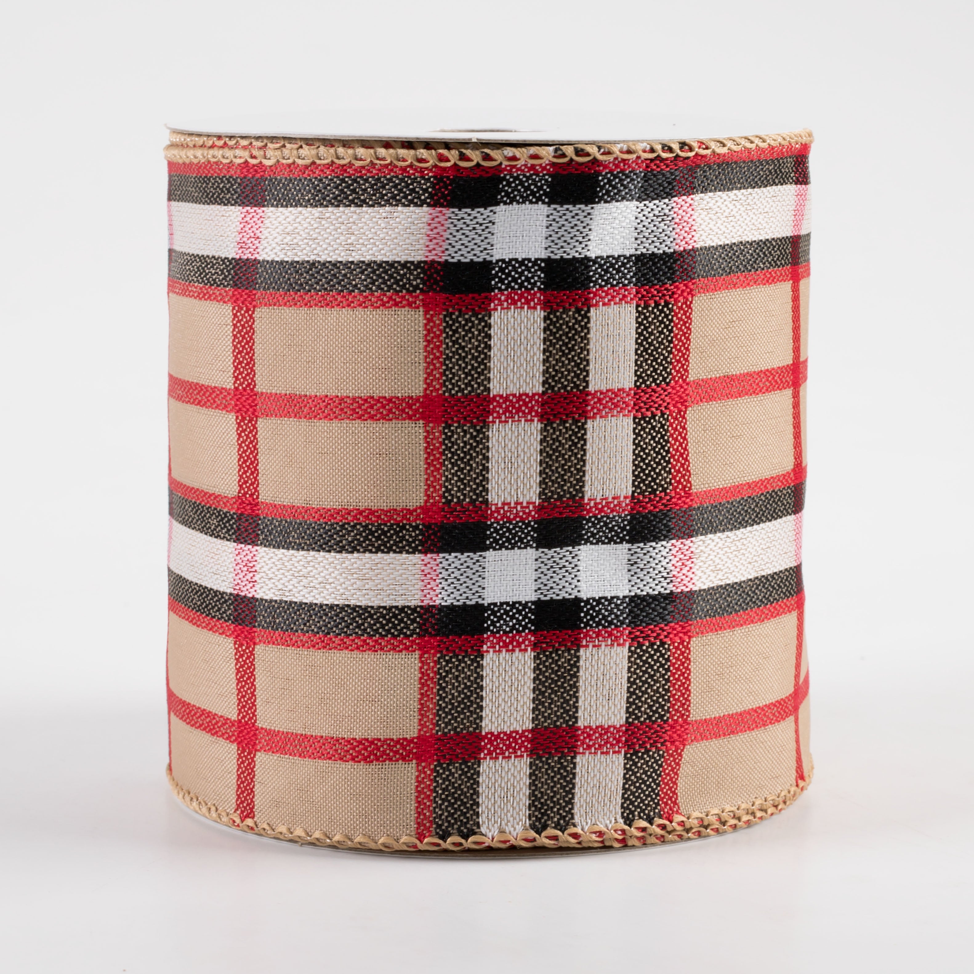 4" Luxe Plaid Ribbon: Brown, Black, Red, White (10 Yards)