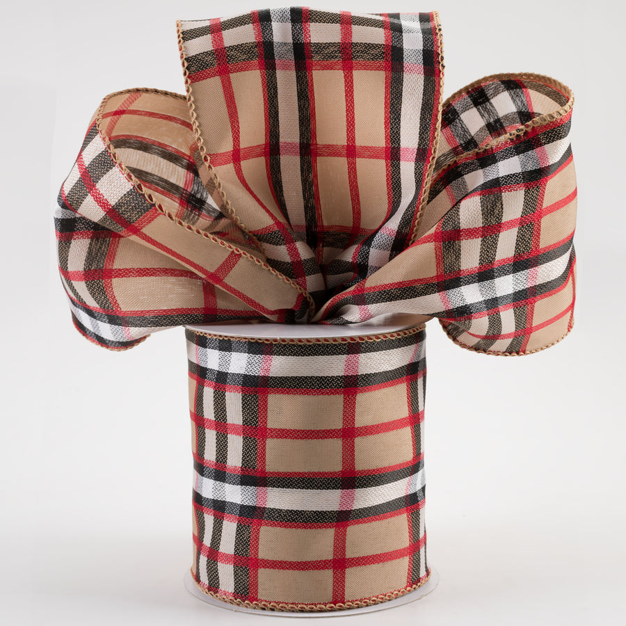 4" Luxe Plaid Ribbon: Brown, Black, Red, White (10 Yards) Lifestyle Photo