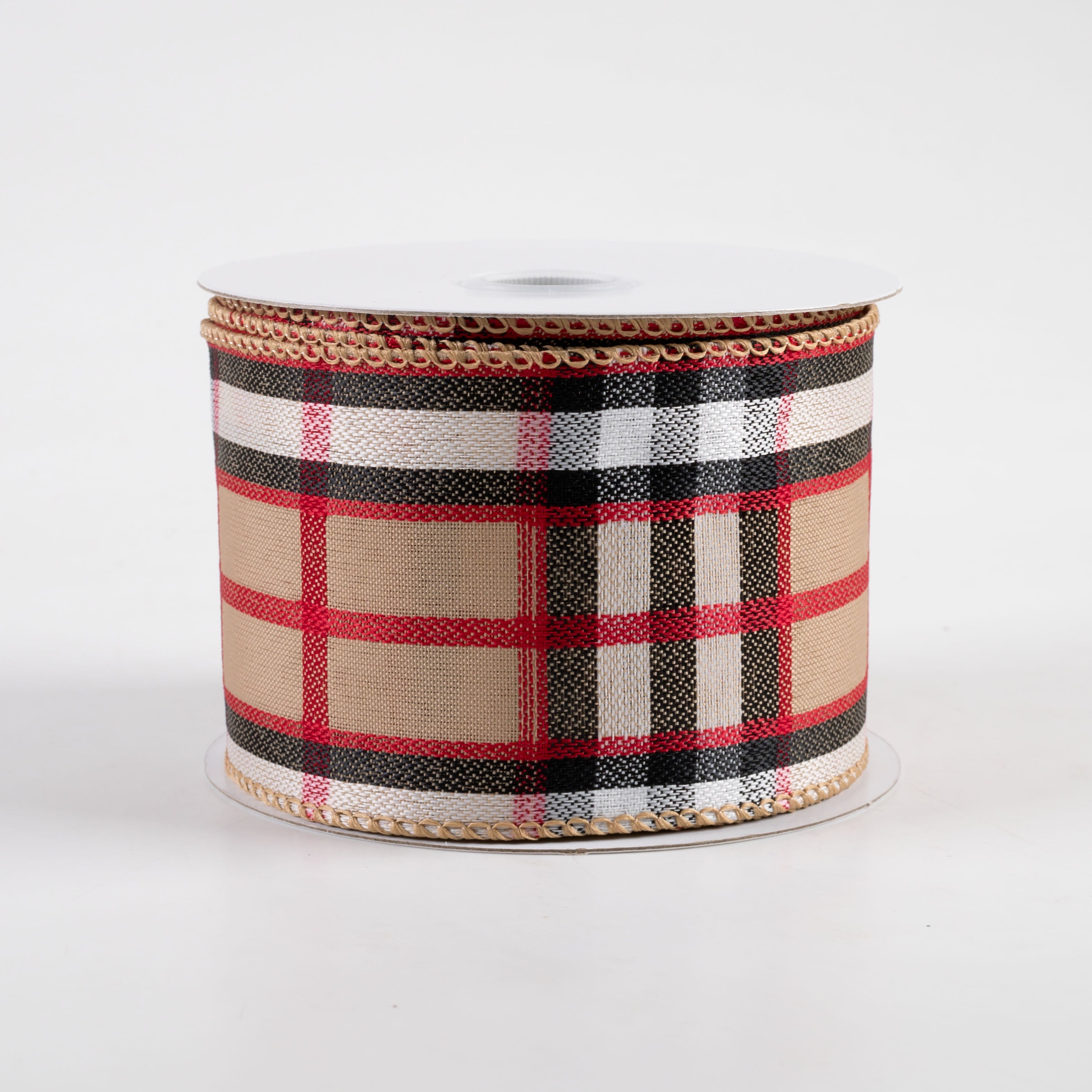 2.5" Luxe Plaid Ribbon: Brown, Black, Red, White (10 Yards)