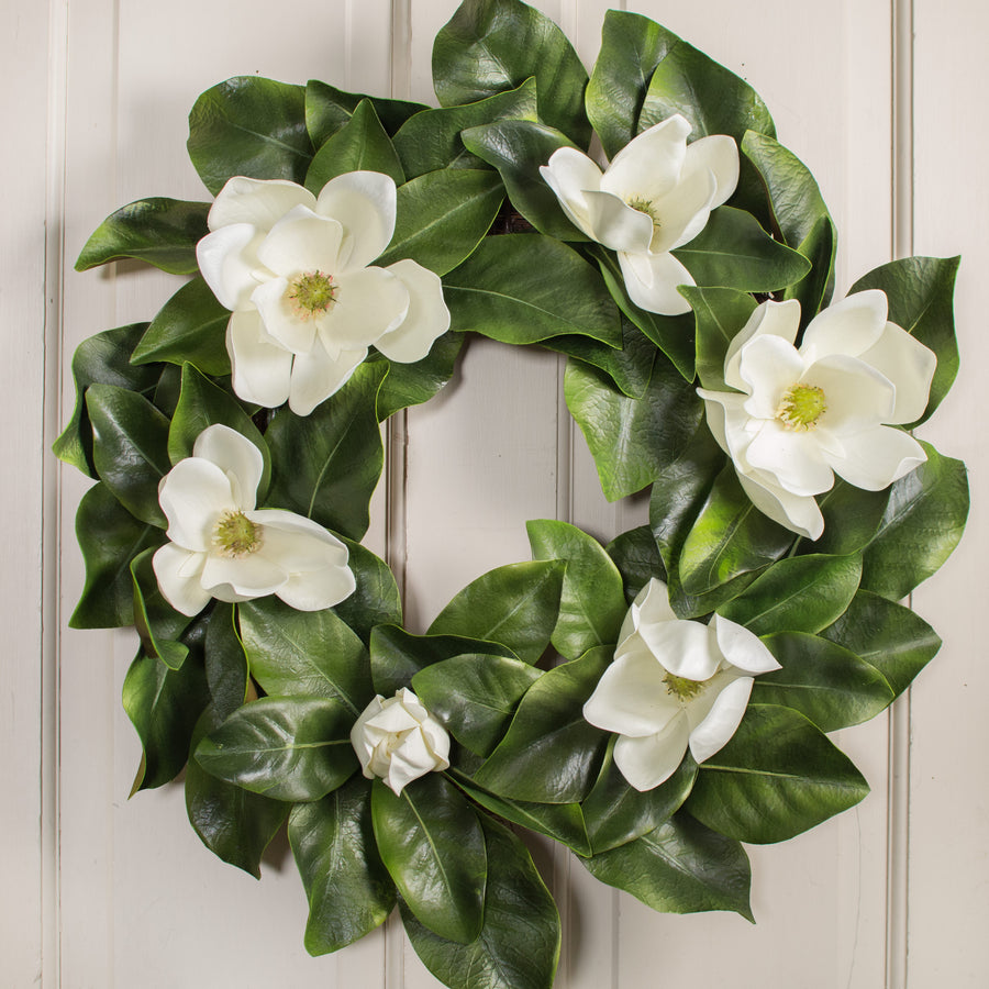 28" Magnolia Flower Wreath Lifestyle Photo