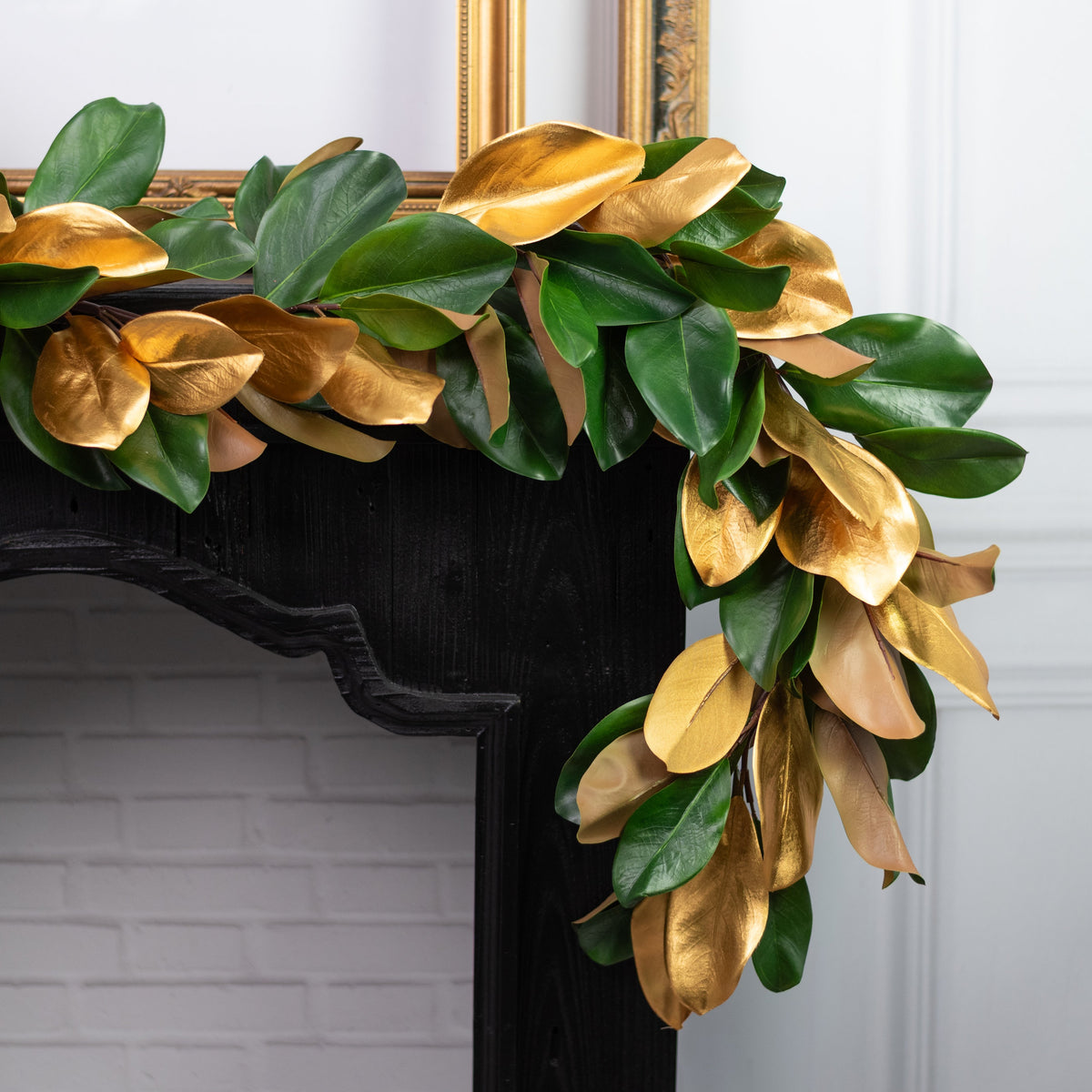 5' Magnolia Leaf Garland: Green & Metallic Gold Lifestyle Photo