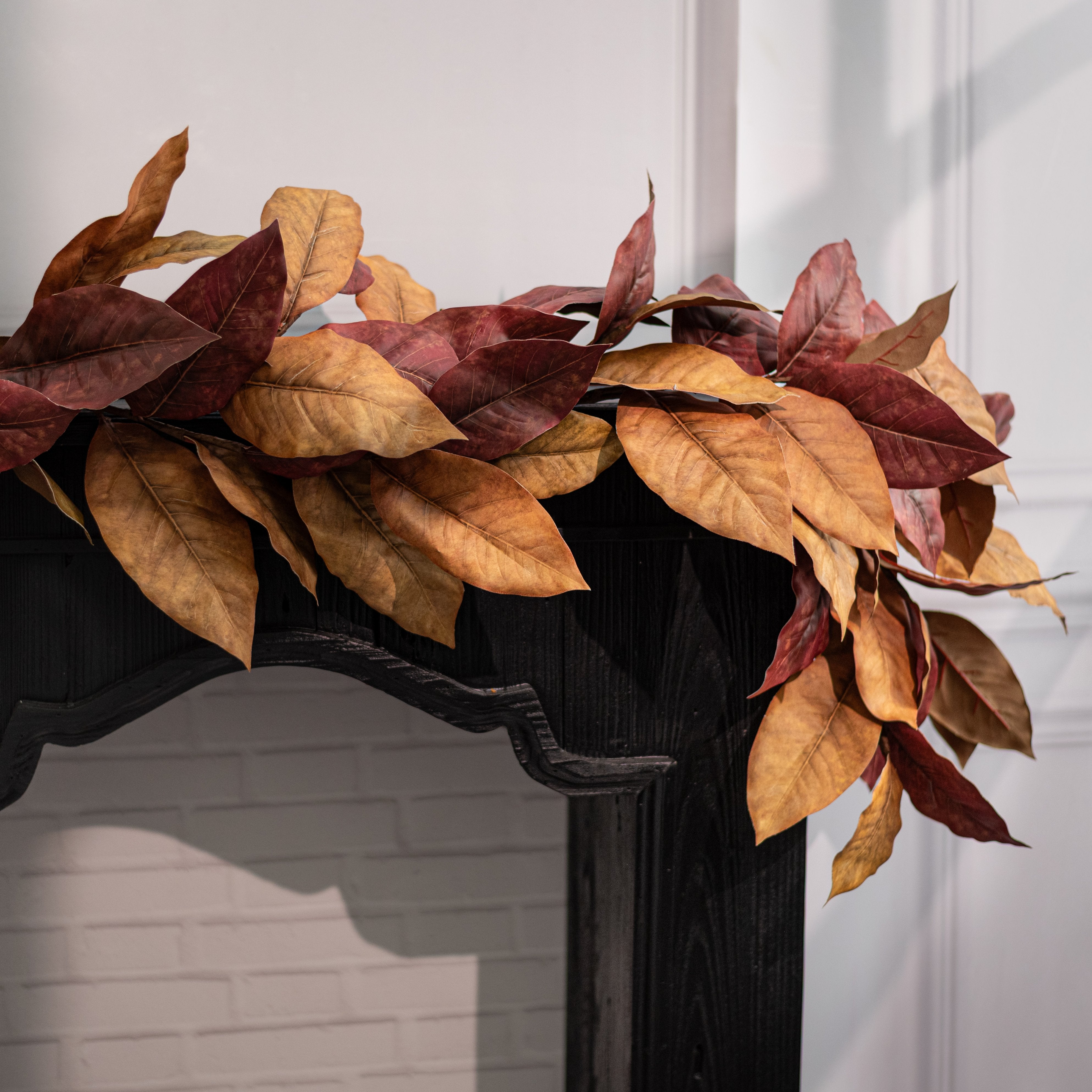 6' Magnolia Leaf Garland: Rust Brown Lifestyle Photo