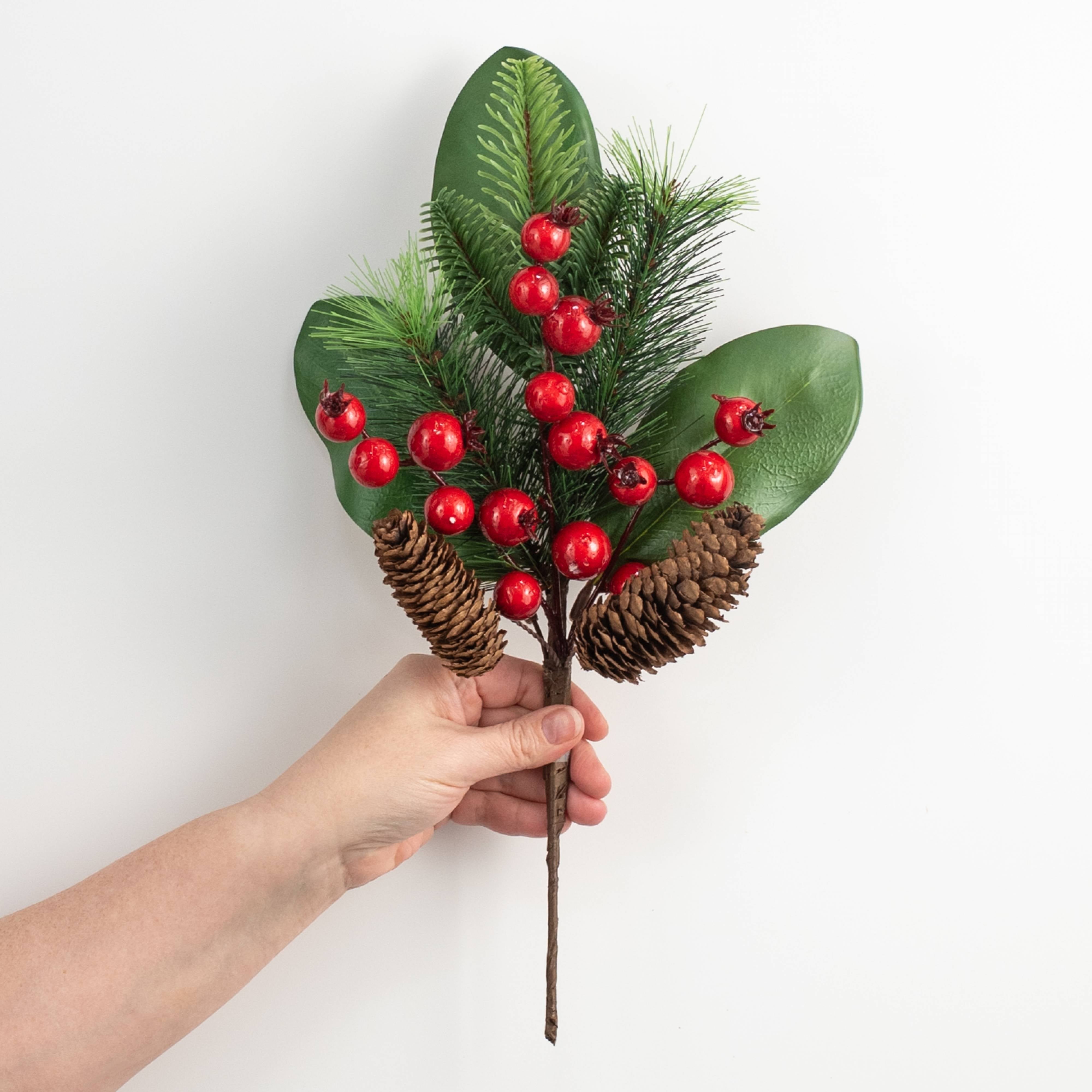 16" Magnolia Leaf, Pine, Berries & Cone Pick detail photo 3