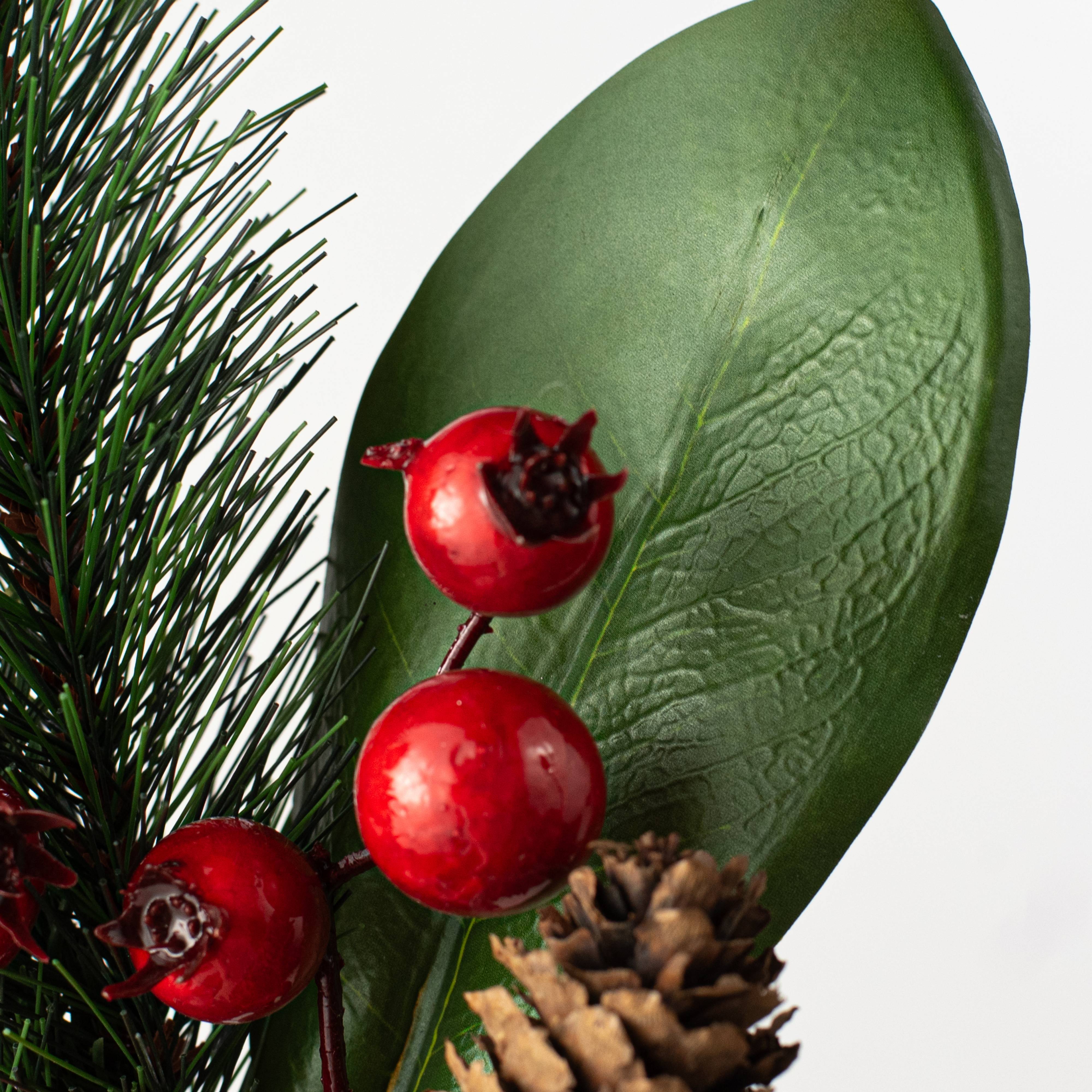 16" Magnolia Leaf, Pine, Berries & Cone Pick detail photo 4