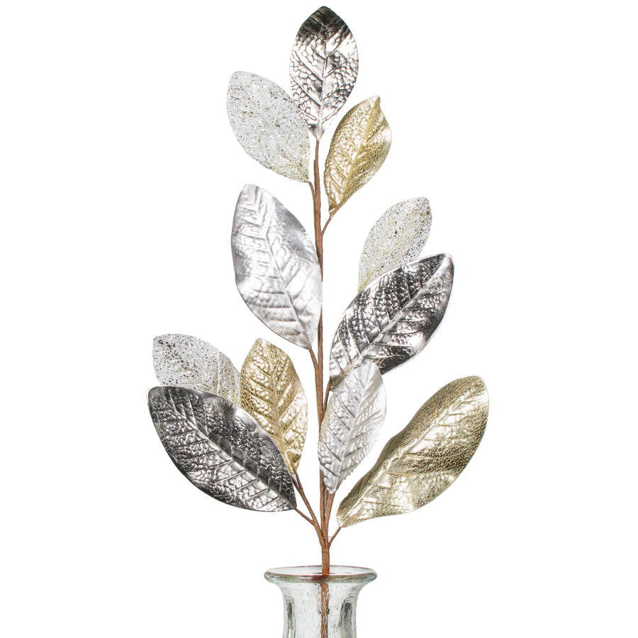 29" Magnolia Leaf Spray: Ivory & Gold Item Number: XS7546