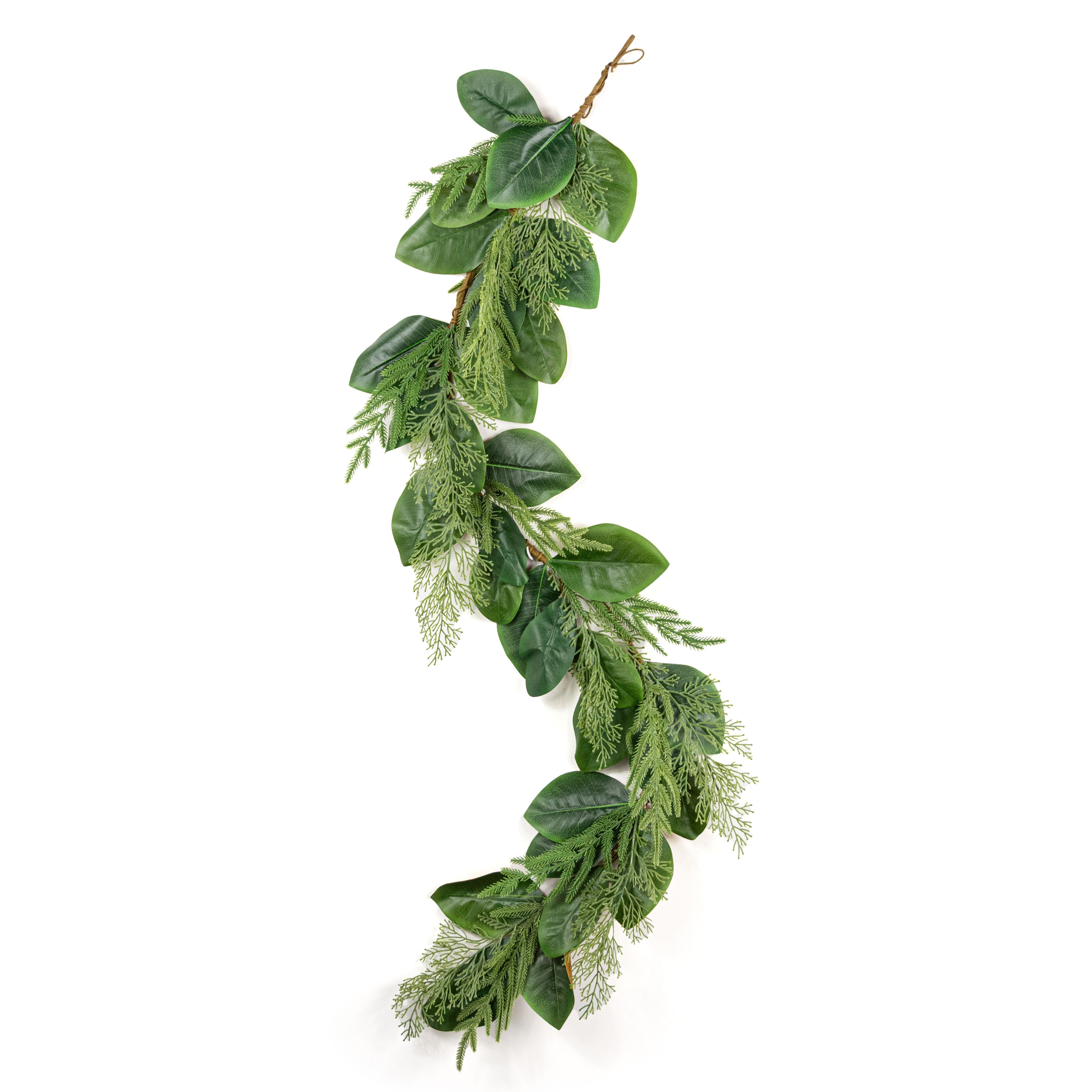 5' Magnolia Leaves with Norfolk & Cedar Pine Garland detail photo 6