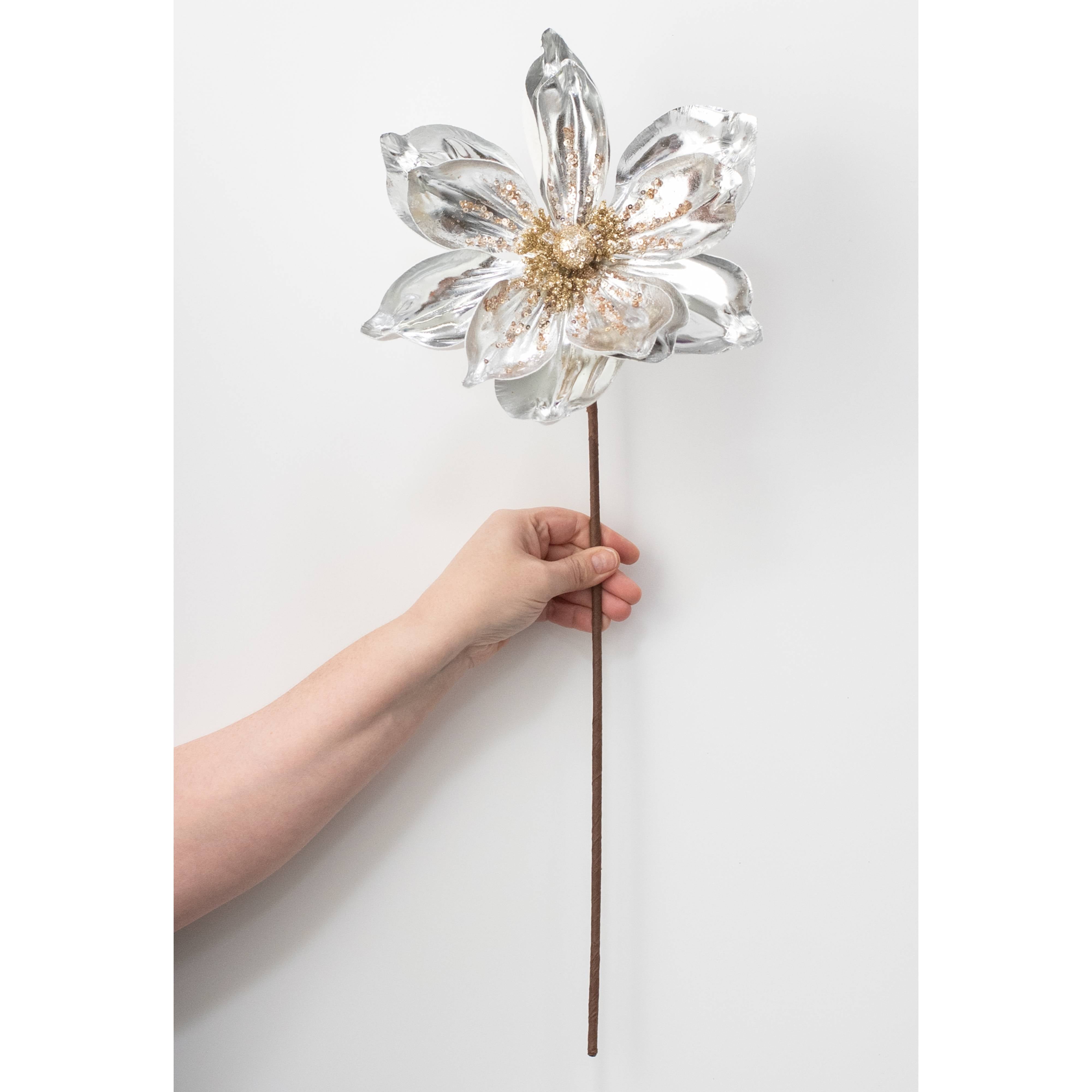 22" Magnolia Stem: Metallic Silver detail photo 3