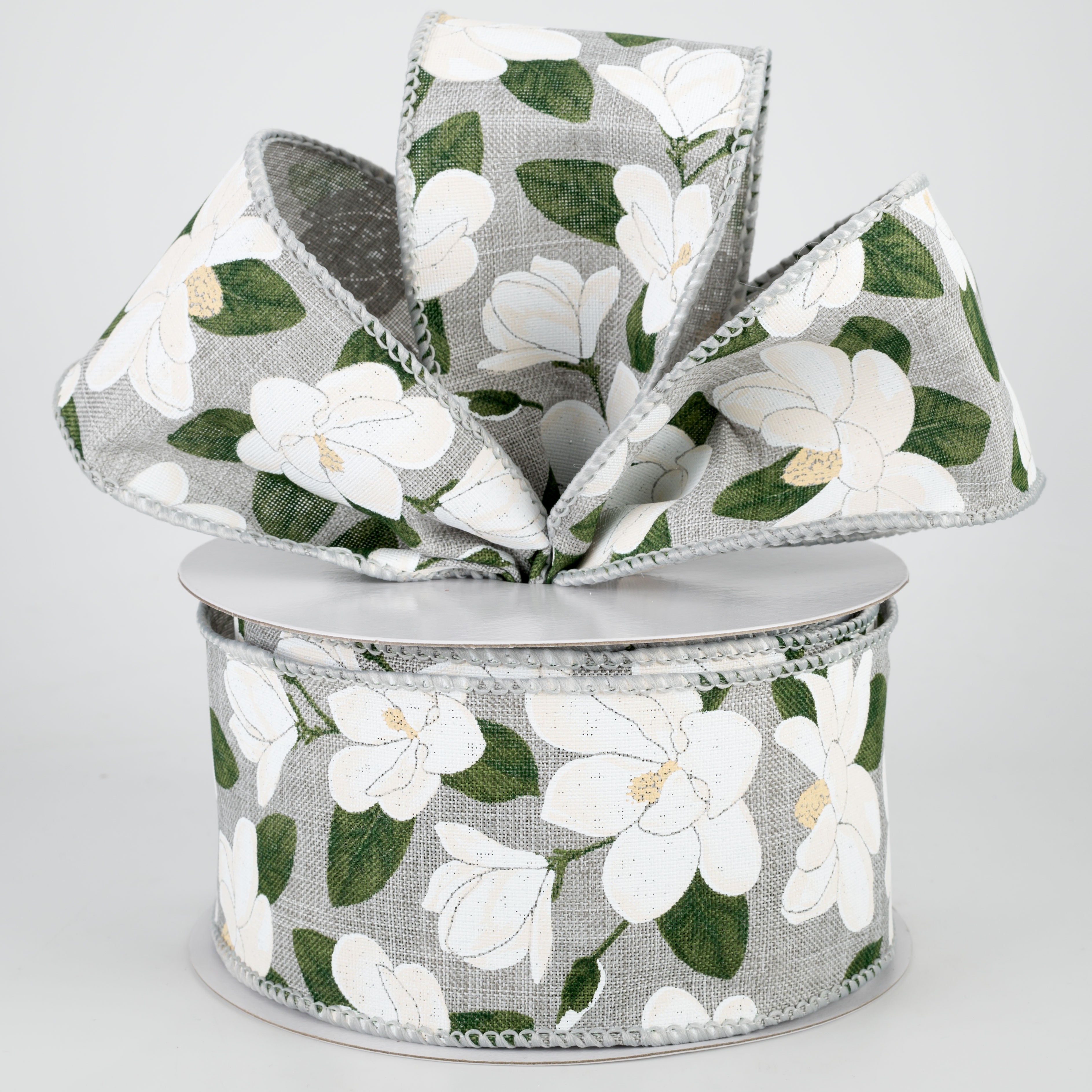2.5" Magnolia Ribbon: Light Grey (10 Yards) Lifestyle Photo