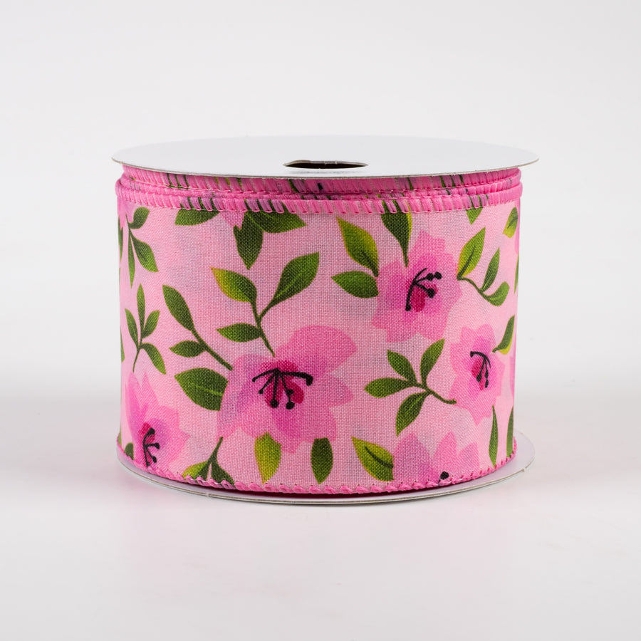 2.5" Magnolias Satin Ribbon: Pink (10 Yards)