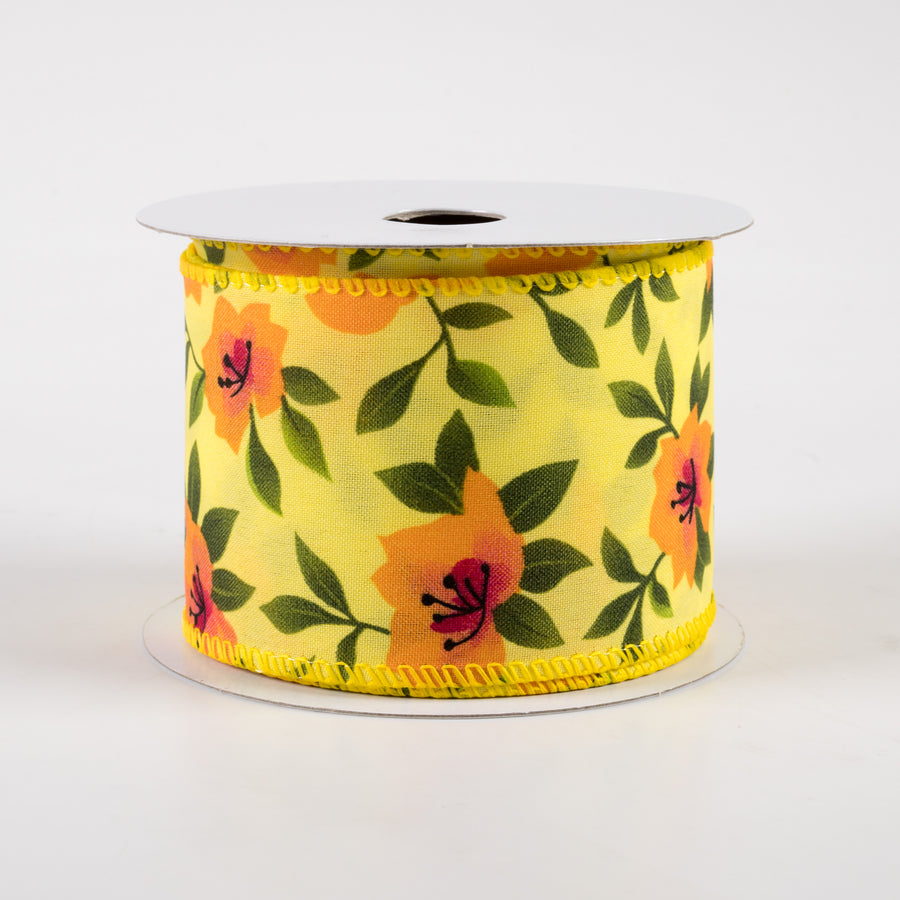 2.5" Magnolias Satin Ribbon: Yellow & Orange (10 Yards) Item Number: 41335-40-02