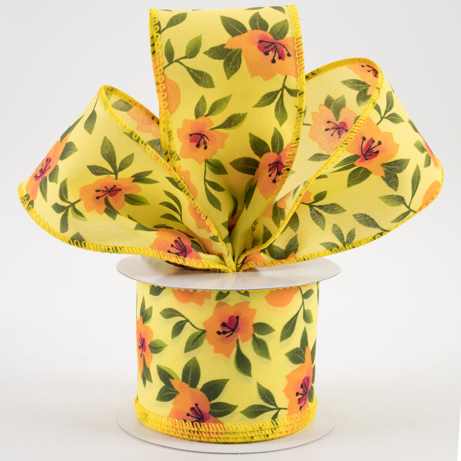2.5" Magnolias Satin Ribbon: Yellow & Orange (10 Yards) Lifestyle Photo