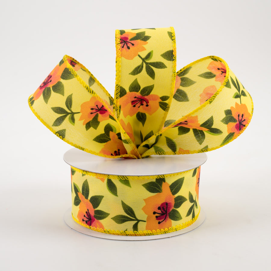 1.5" Magnolias Satin Ribbon: Yellow & Orange (10 Yards) Lifestyle Photo