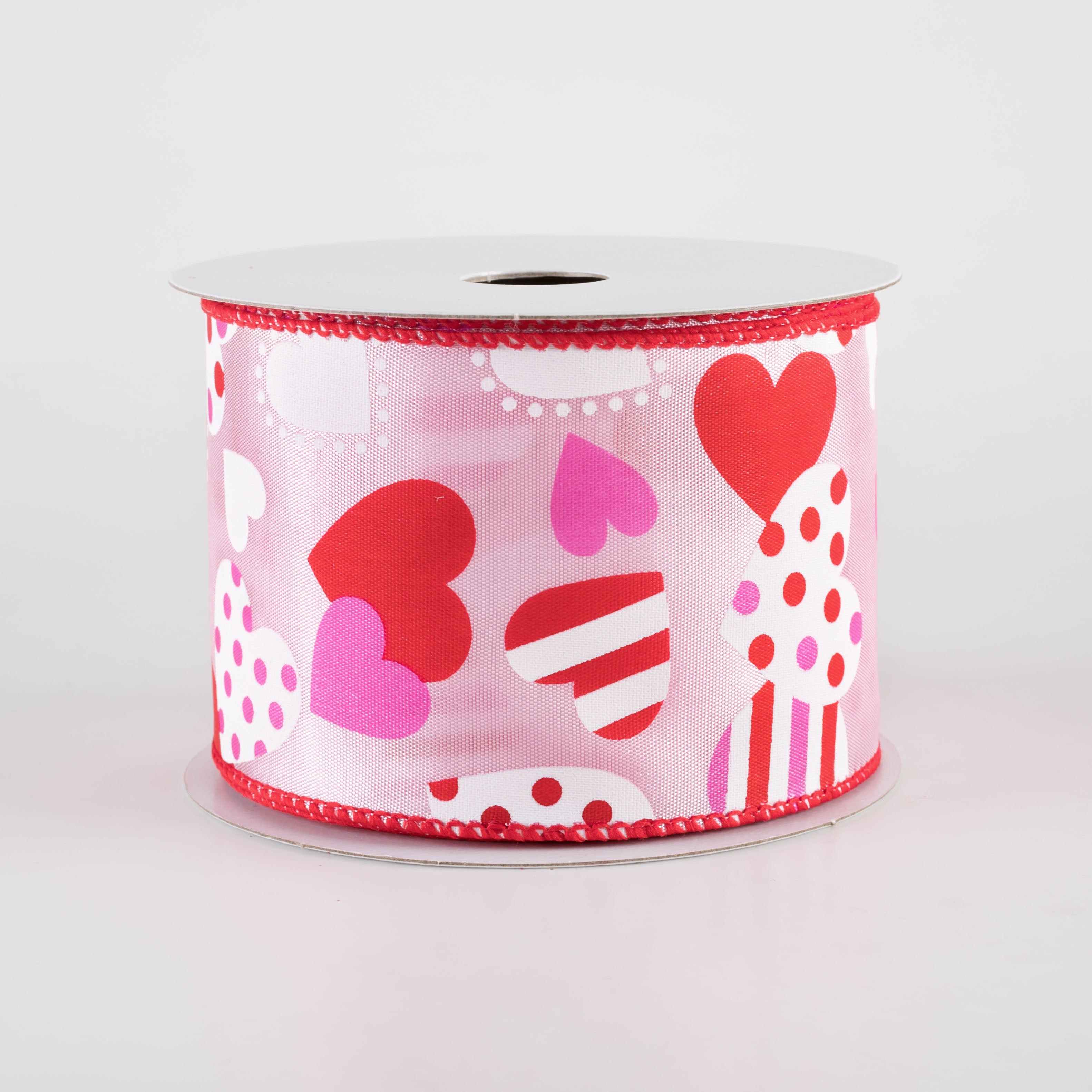 2.5" Maloney Dots & Stripes Hearts Ribbon: Pink (10 Yards) Item Number: 11406-40-03