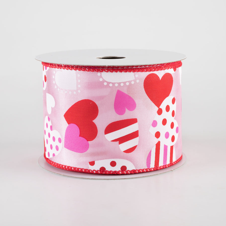 2.5" Maloney Dots & Stripes Hearts Ribbon: Pink (10 Yards) Item Number: 11406-40-03